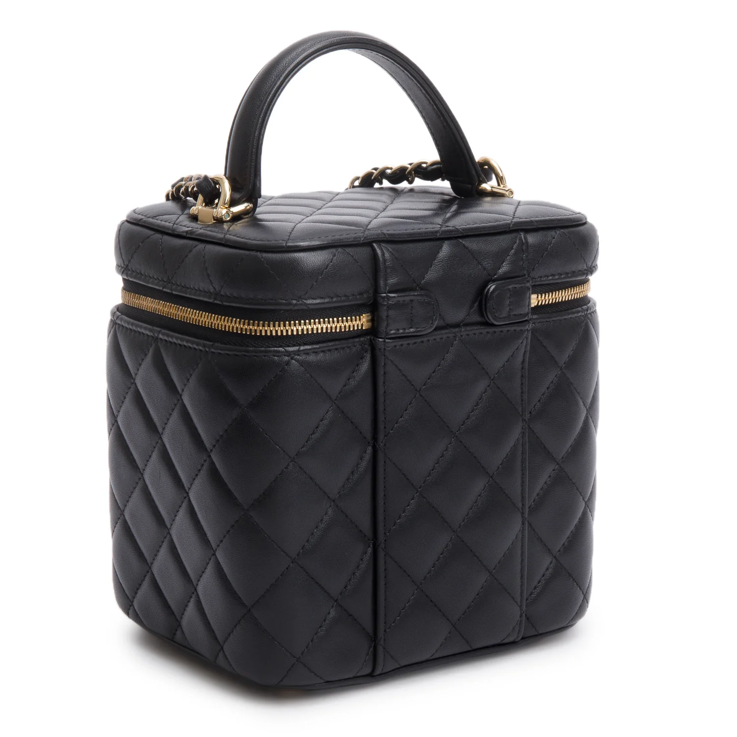 Chanel Black Caviar Quilted Small Top Handle Vanity Case w/ Chain - Image 6