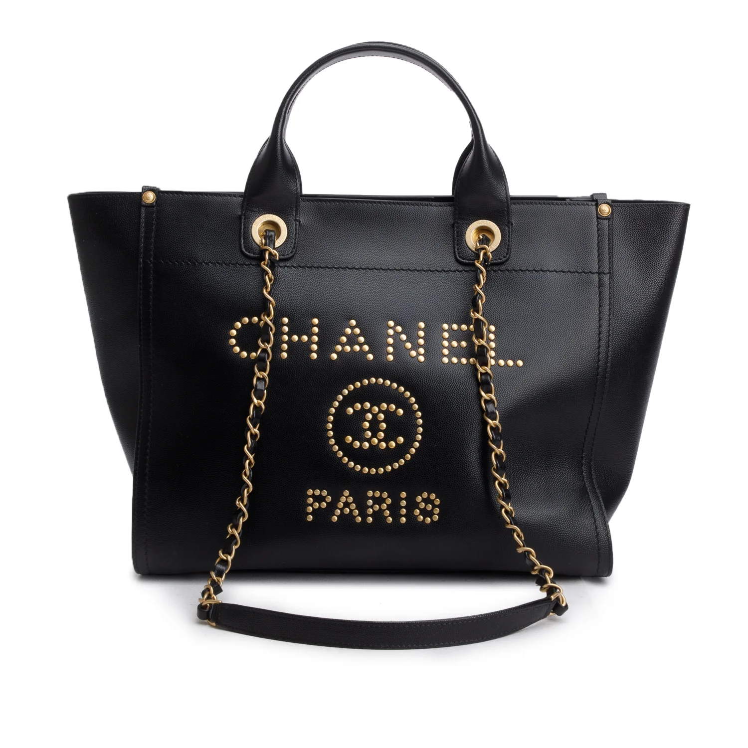 Chanel Black Caviar Small Studded Deauville Tote