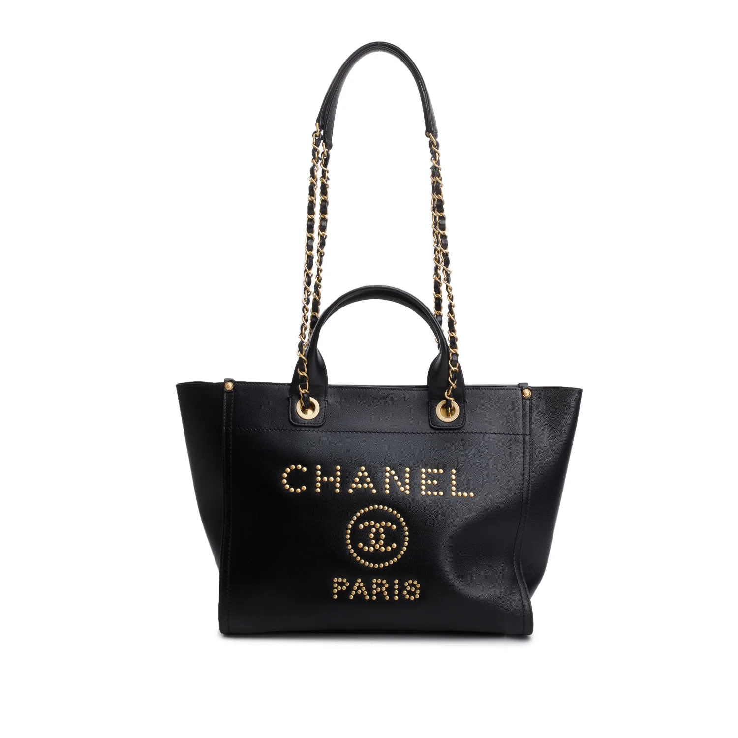 Chanel Black Caviar Small Studded Deauville Tote - Image 2