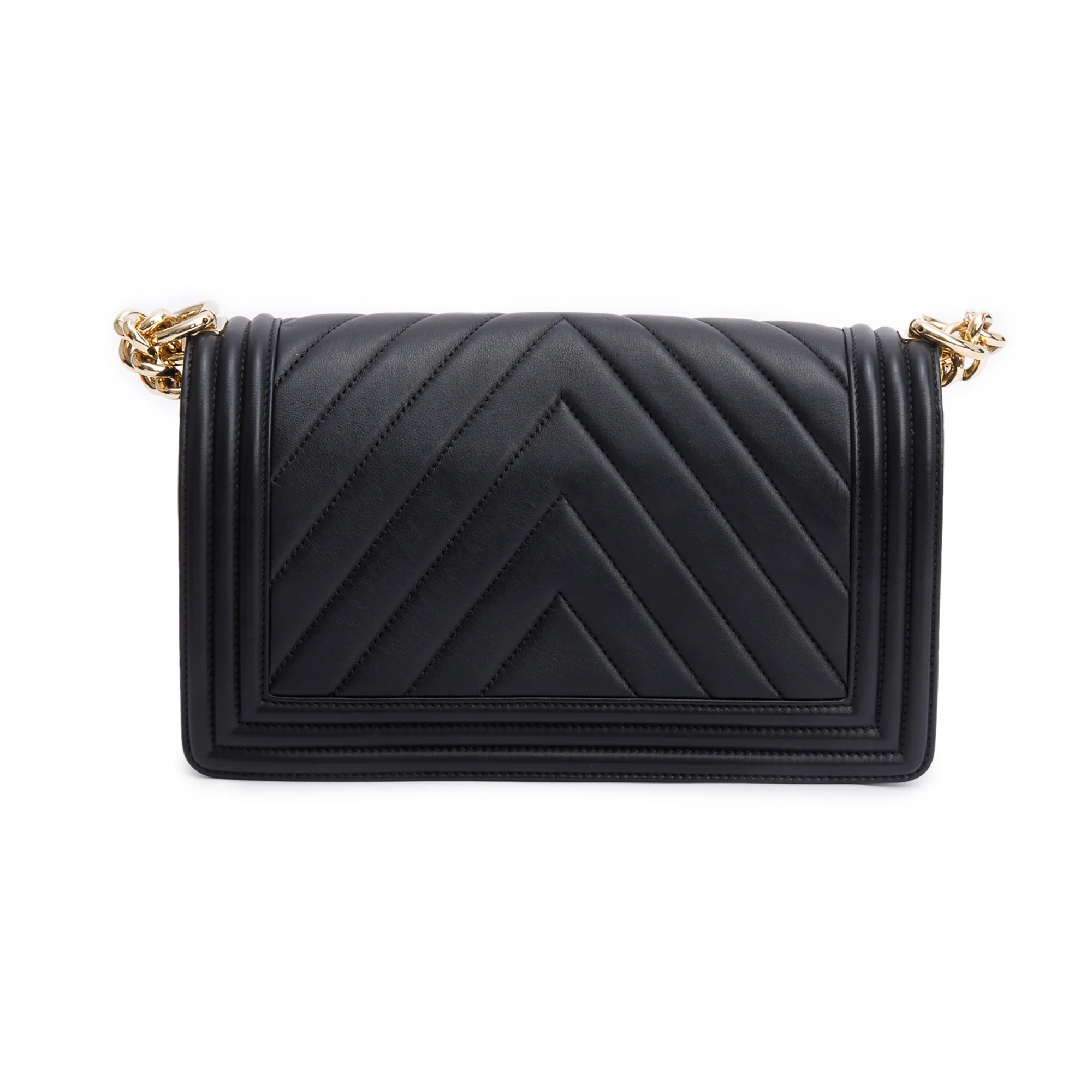 Chanel Black Chevron Quilted Lambskin Leather Medium Boy Bag w/ Authenticity Card - Image 5