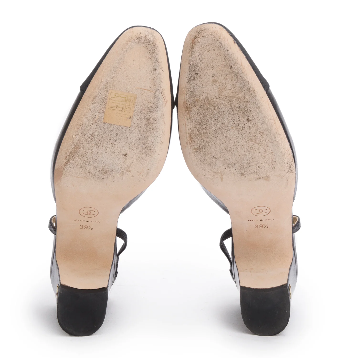 Chanel Black Goatskin & Grosgrain Cap Toe CC Slingback Pumps, Size 39.5 - Image 5