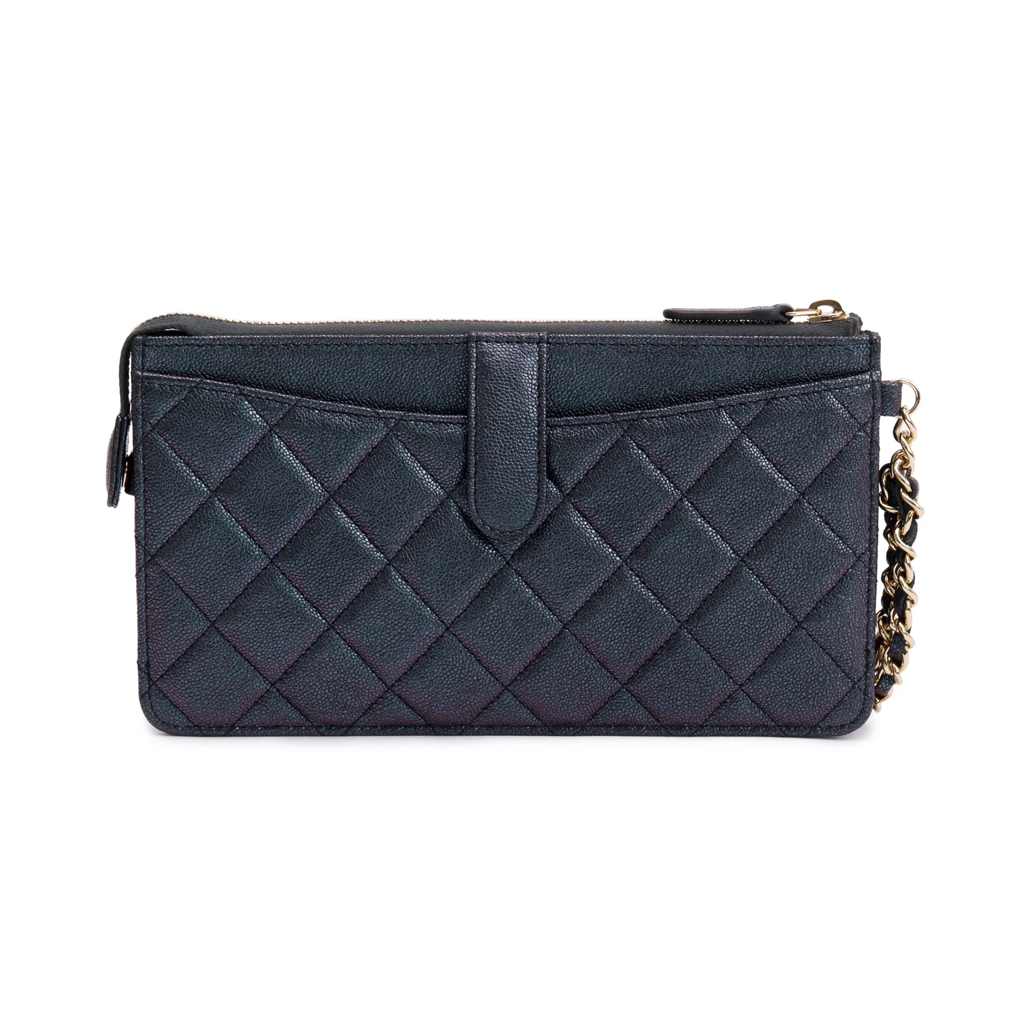 Chanel Black Iridescent Caviar Leather Classic Pouch with Handle w/ Box & Authenticity Card - Image 4