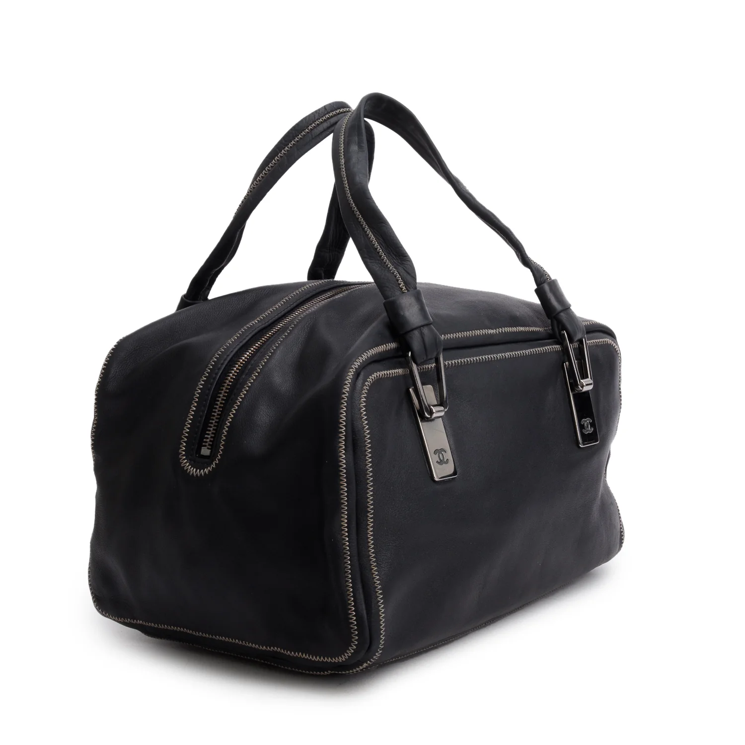 Chanel Black Lambskin Bowler Bag - Image 2