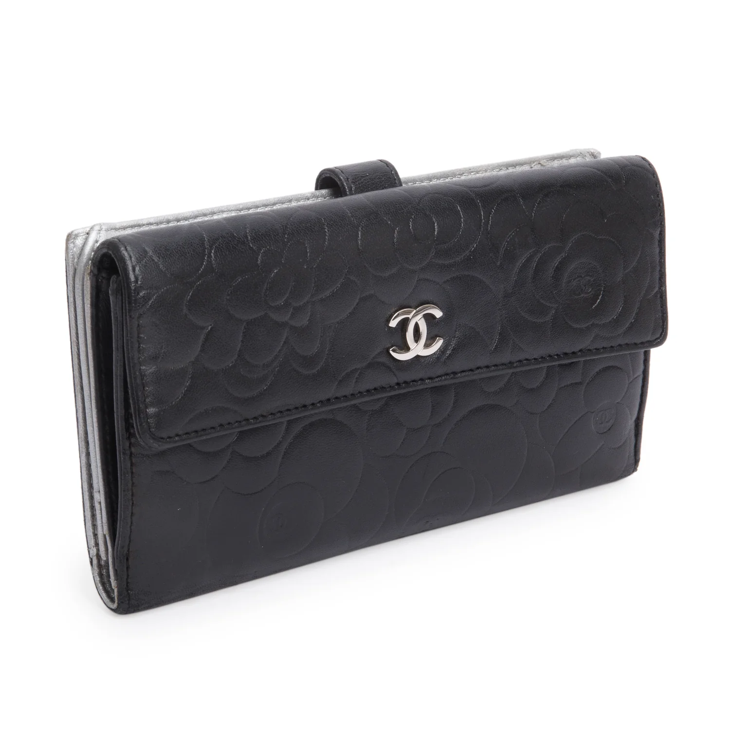 Chanel Black Lambskin Camellia Embossed Large Flap Wallet - Image 2