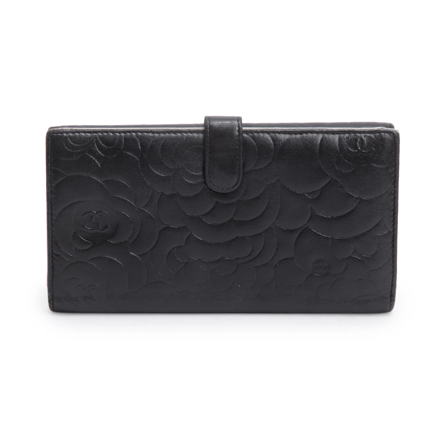 Chanel Black Lambskin Camellia Embossed Large Flap Wallet - Image 3