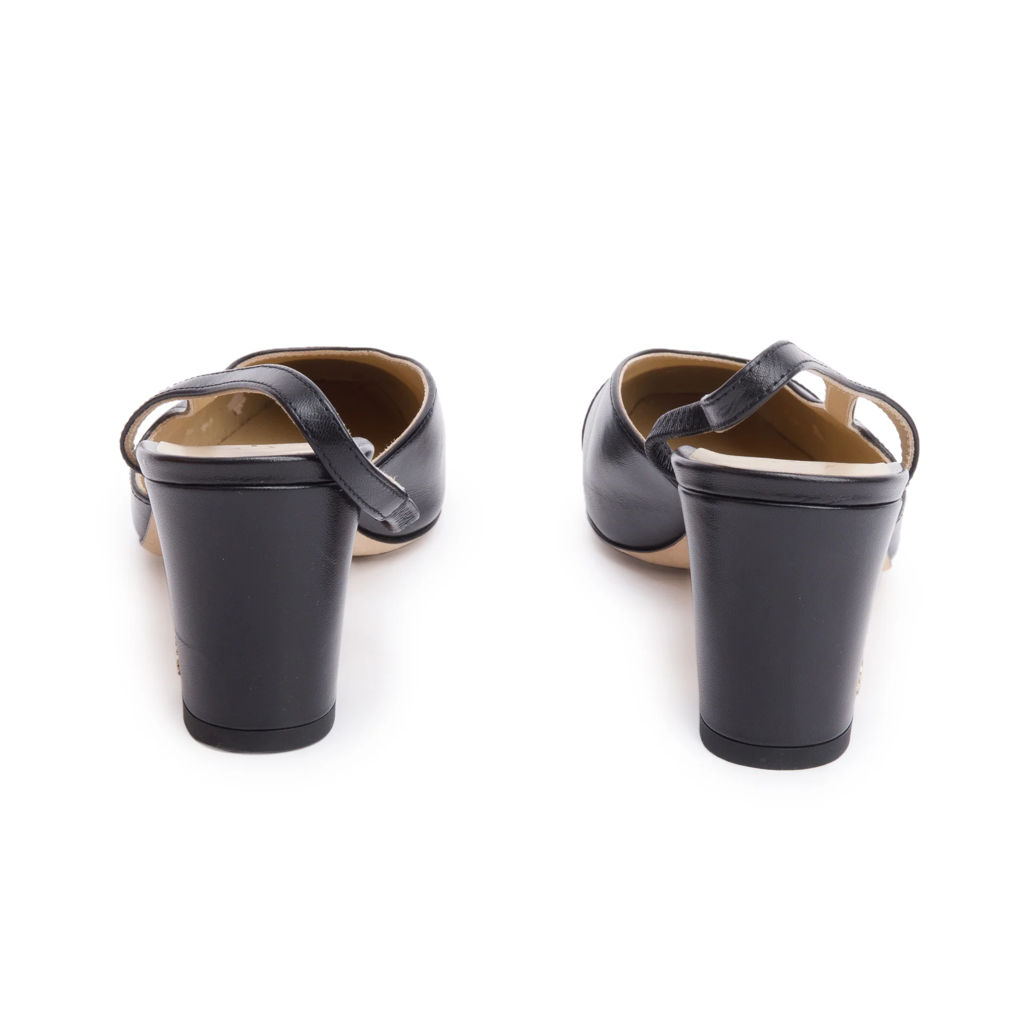 Chanel Black Lambskin Grosgrain Interlocking CC Logo Sling Back Shoes, Size 36 w/ Box - Image 6