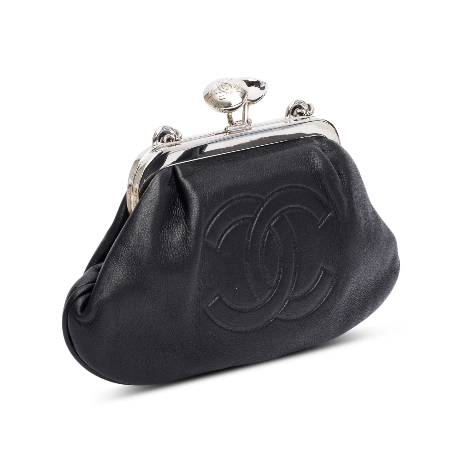 Chanel Black Lambskin Leather CC Kisslock Frame Evening Clutch Bag - Image 3