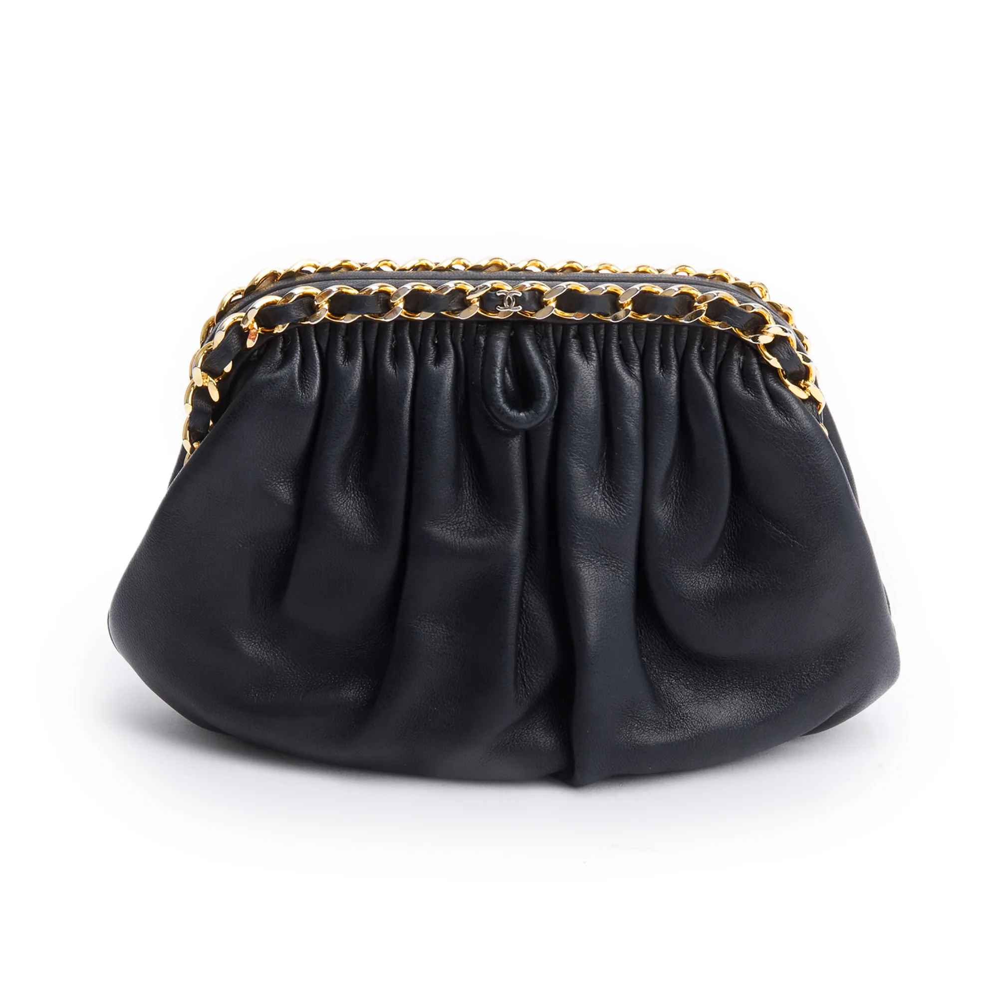 Chanel Black Lambskin Leather Chain-Link Frame Clutch Crossbody - Image 3