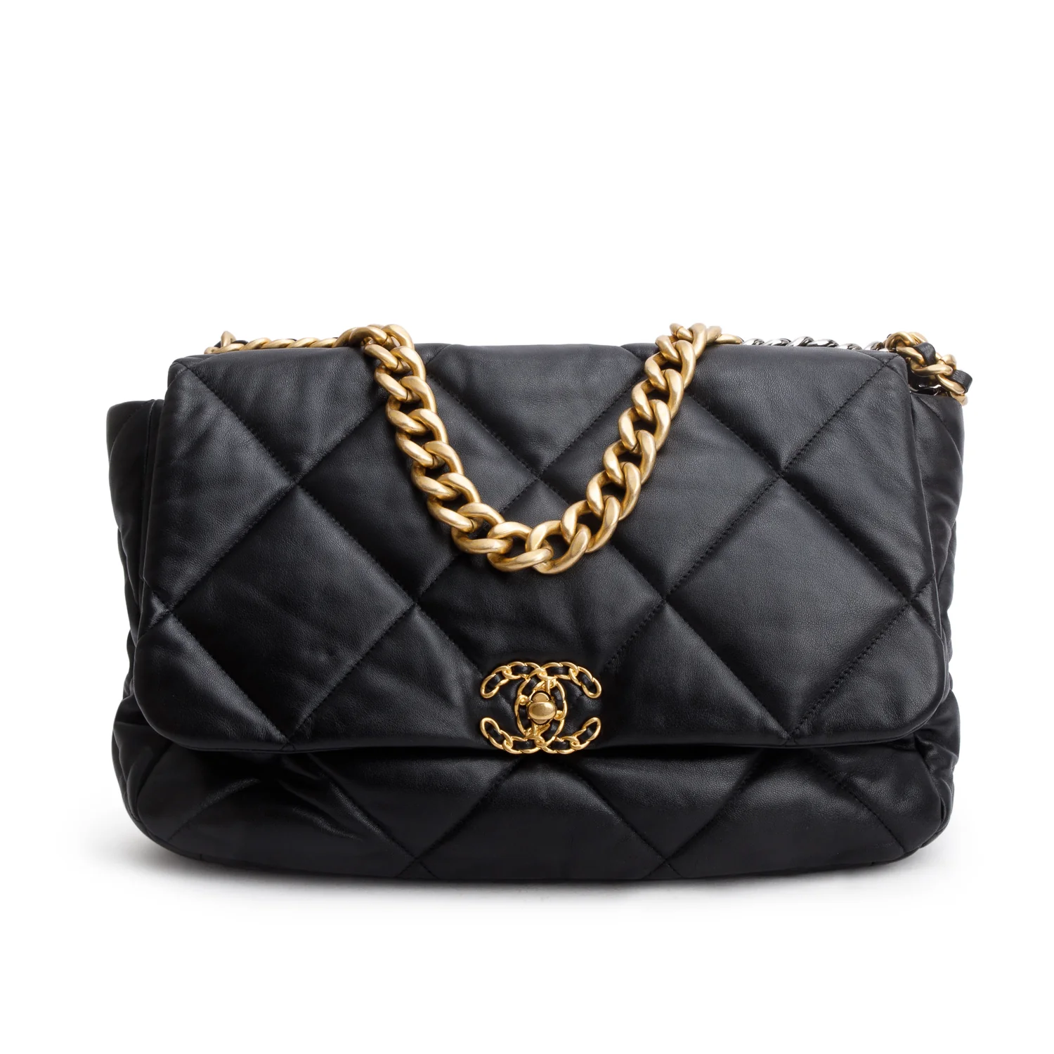 Chanel Black Lambskin Leather Maxi 19 Flap Bag - Image 3