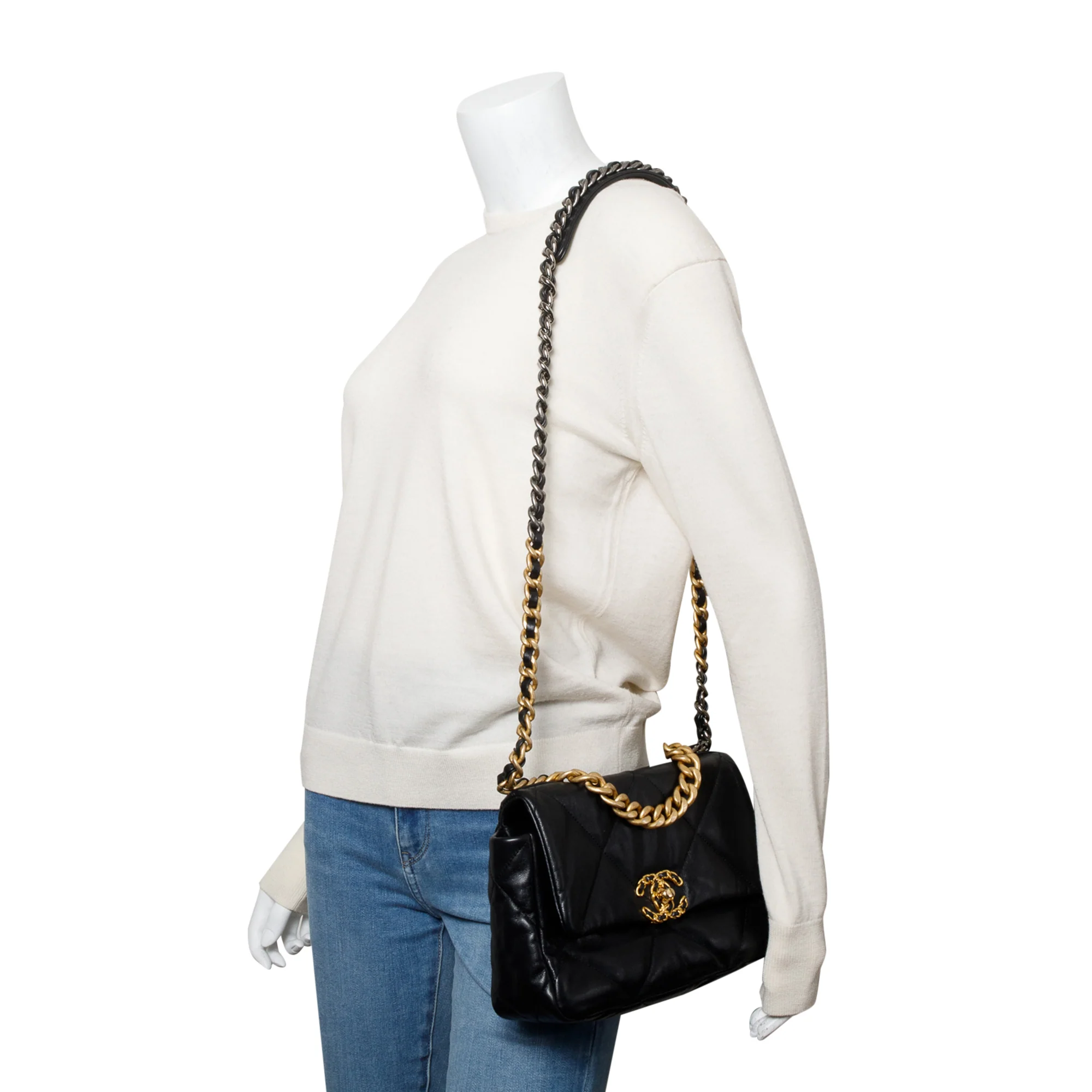 Chanel Black Lambskin Leather Medium 19 Flap Bag w/ Box & Authenticity Card - Image 2