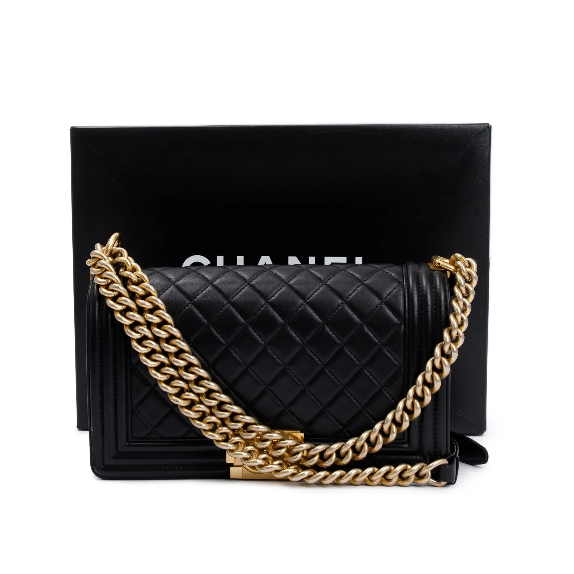 Chanel Black Lambskin Leather Medium Boy Bag w/ Box & Authenticity Card - Image 2