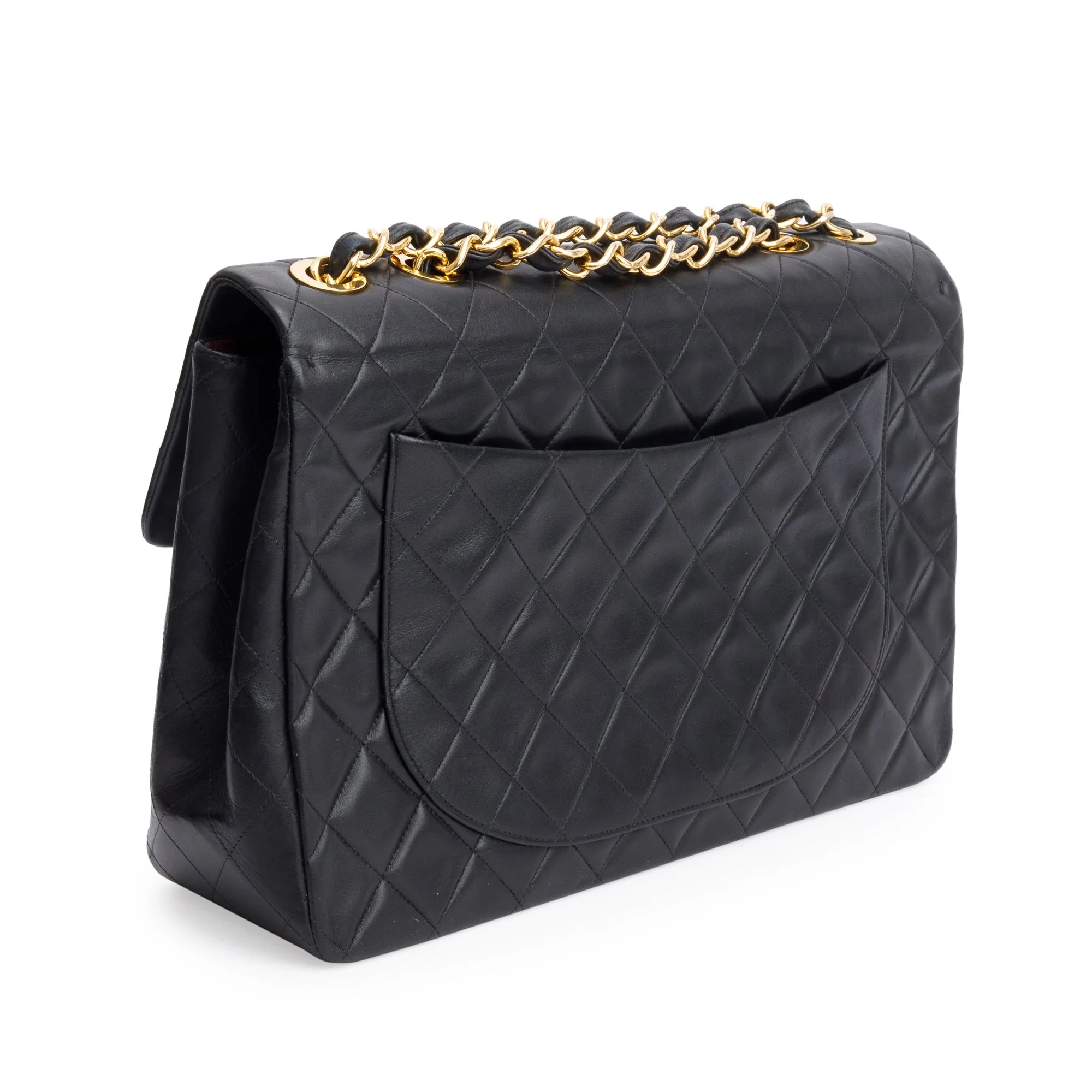 Chanel Black Lambskin Leather Vintage Jumbo XL Single Flap Bag - Image 6