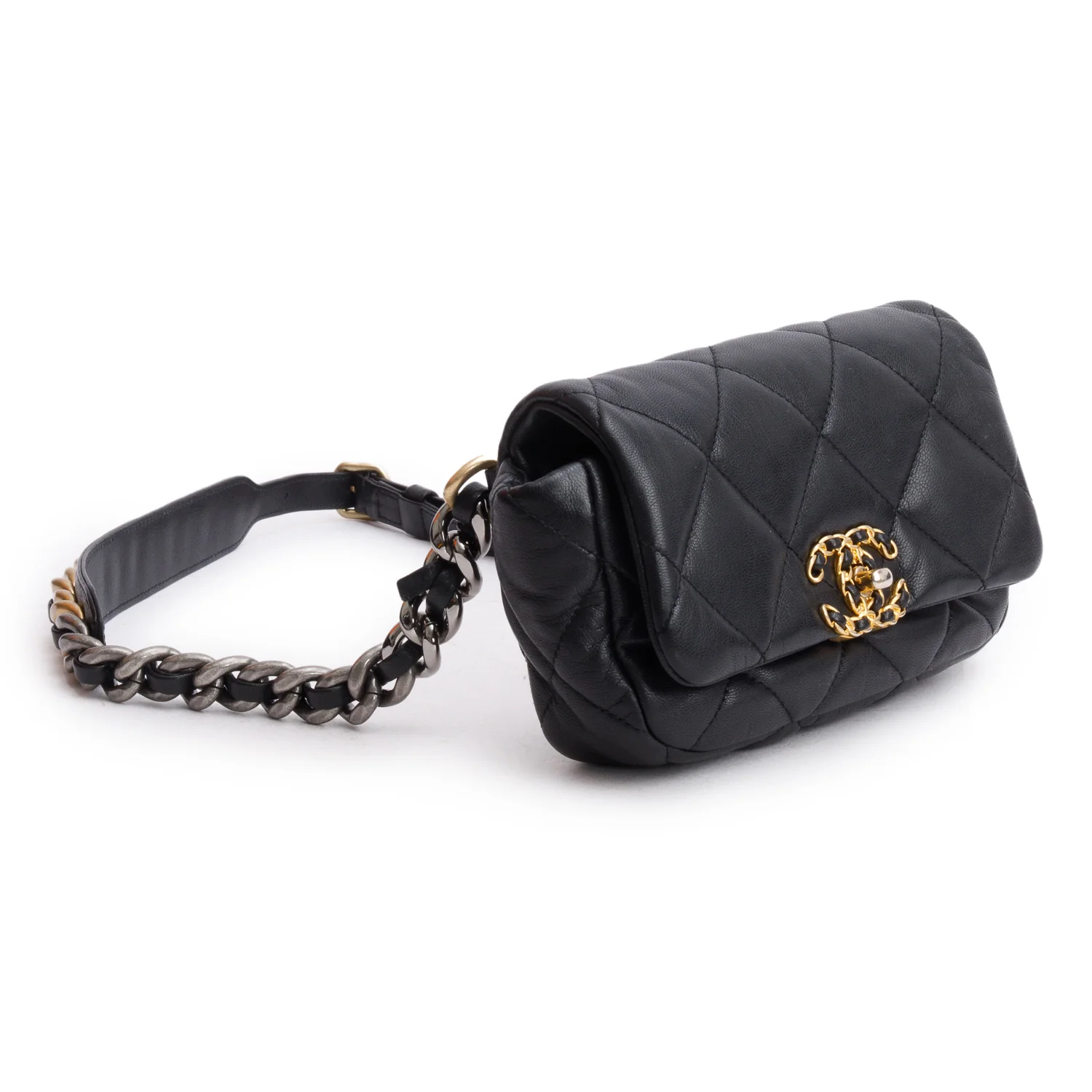 Chanel Black Lambskin Quilted 19 Waist Bag w/ Authenticity Card - Image 2