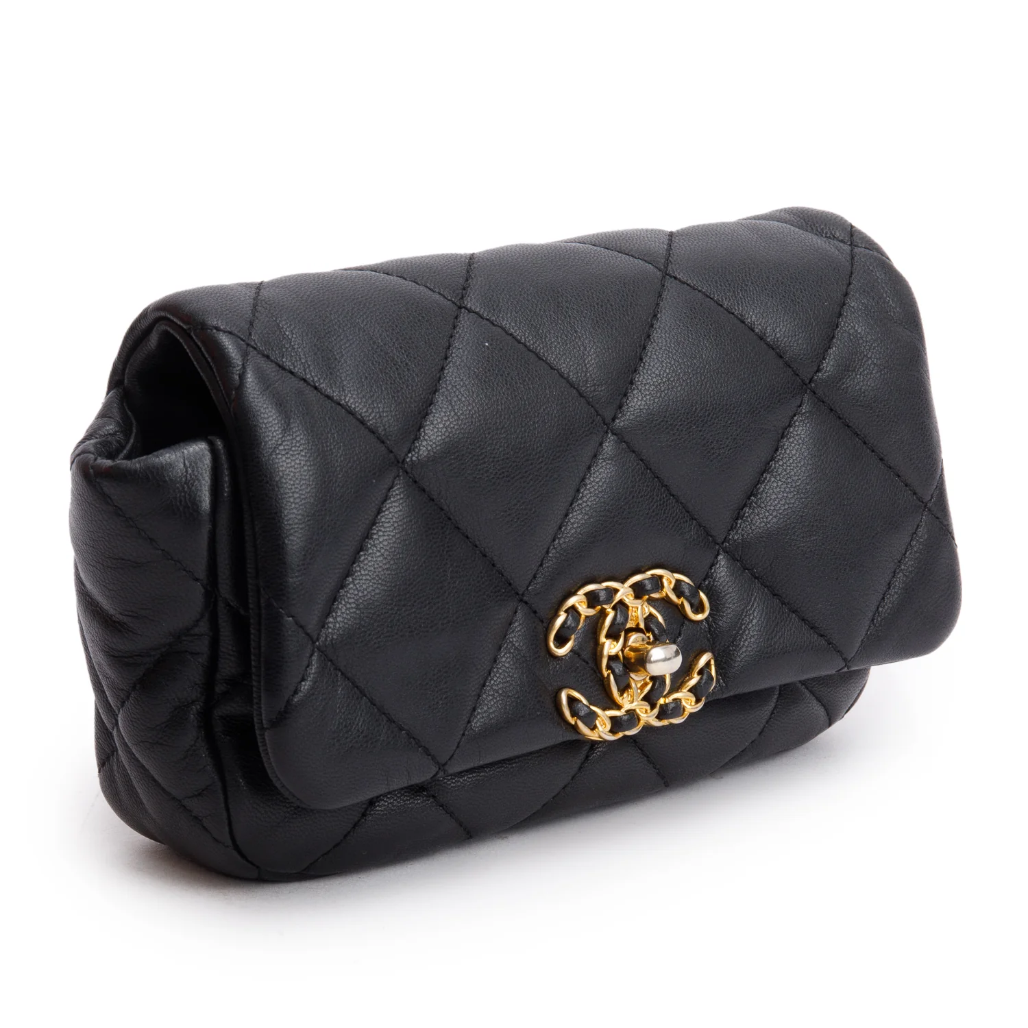 Chanel Black Lambskin Quilted 19 Waist Bag w/ Authenticity Card - Image 4