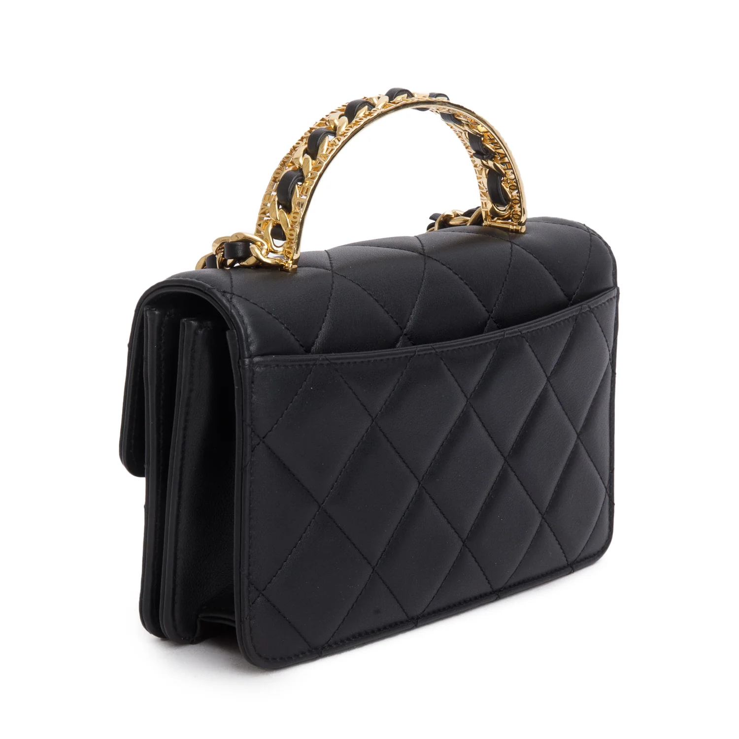Chanel Black Lambskin Quilted Chain Logo Top Handle Flap Bag - Image 5