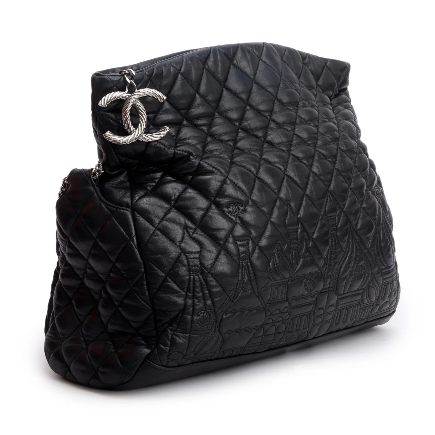 Chanel Black Lambskin Quilted Large Paris Moscou Red Square Hobo - Image 3