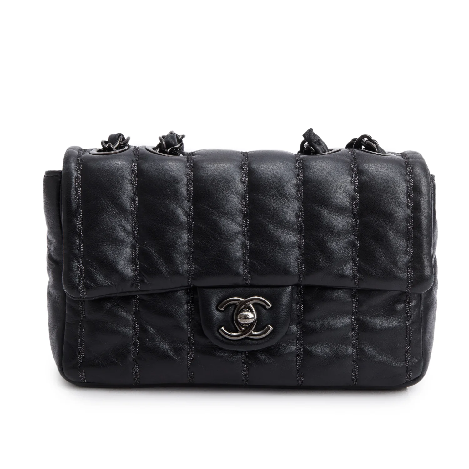 Chanel Black Lambskin Vertical Stitch Small Flap Bag - Image 3