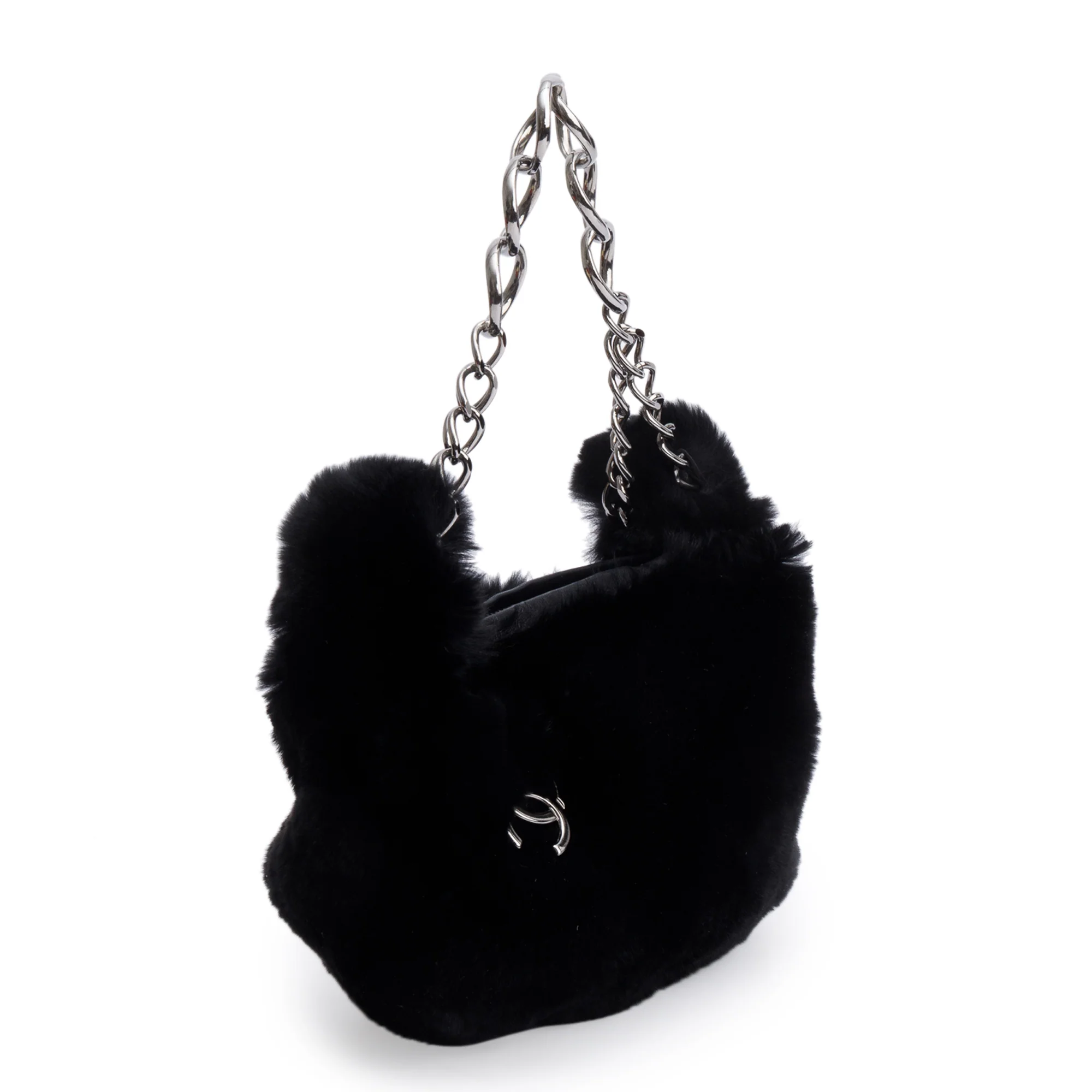 Chanel Black Lapin Rabbit Fur Lambskin Chain Shoulder Bag - Image 2