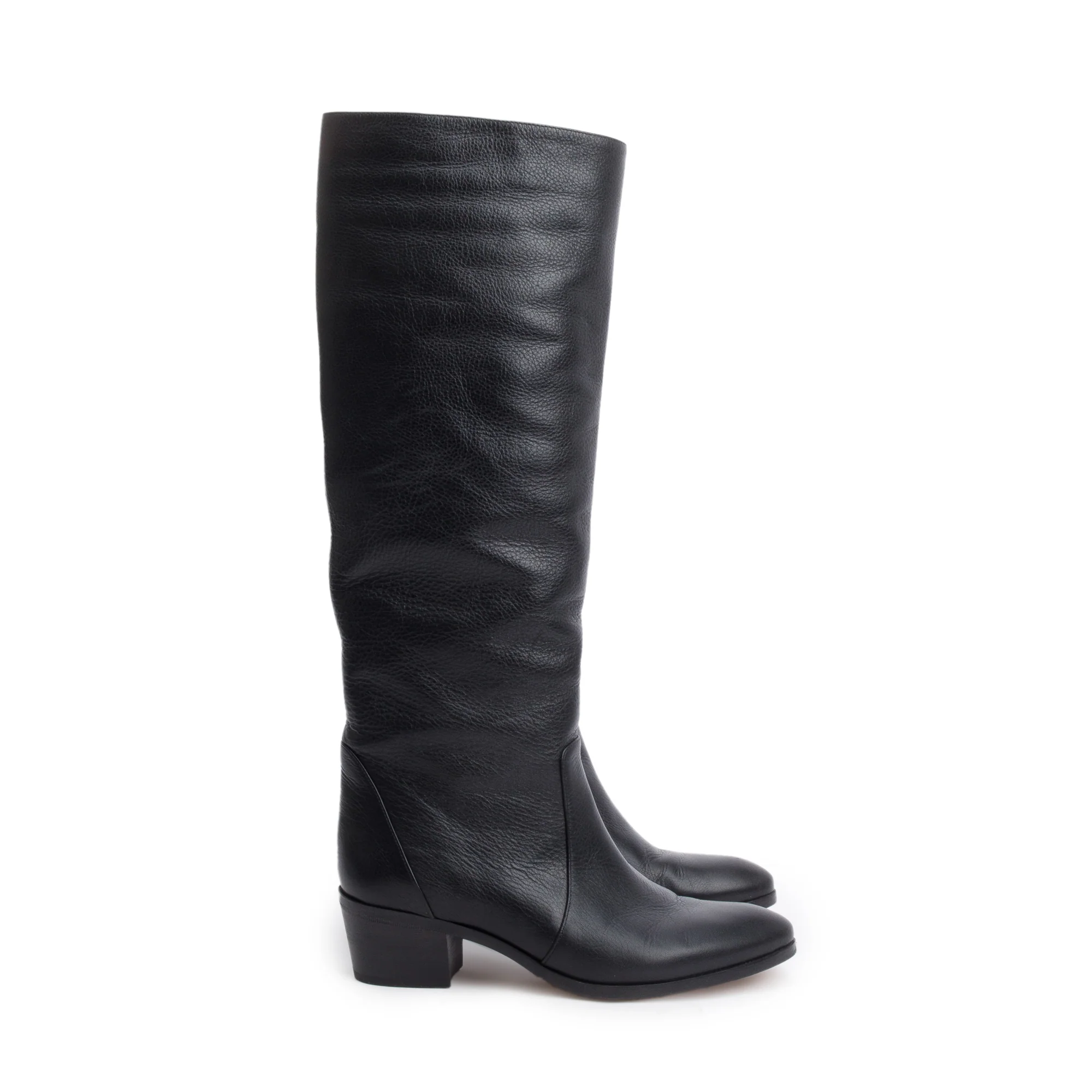 Chanel Black Leather Interlocking CC Logo High Boots, Size 36.5 - Image 2