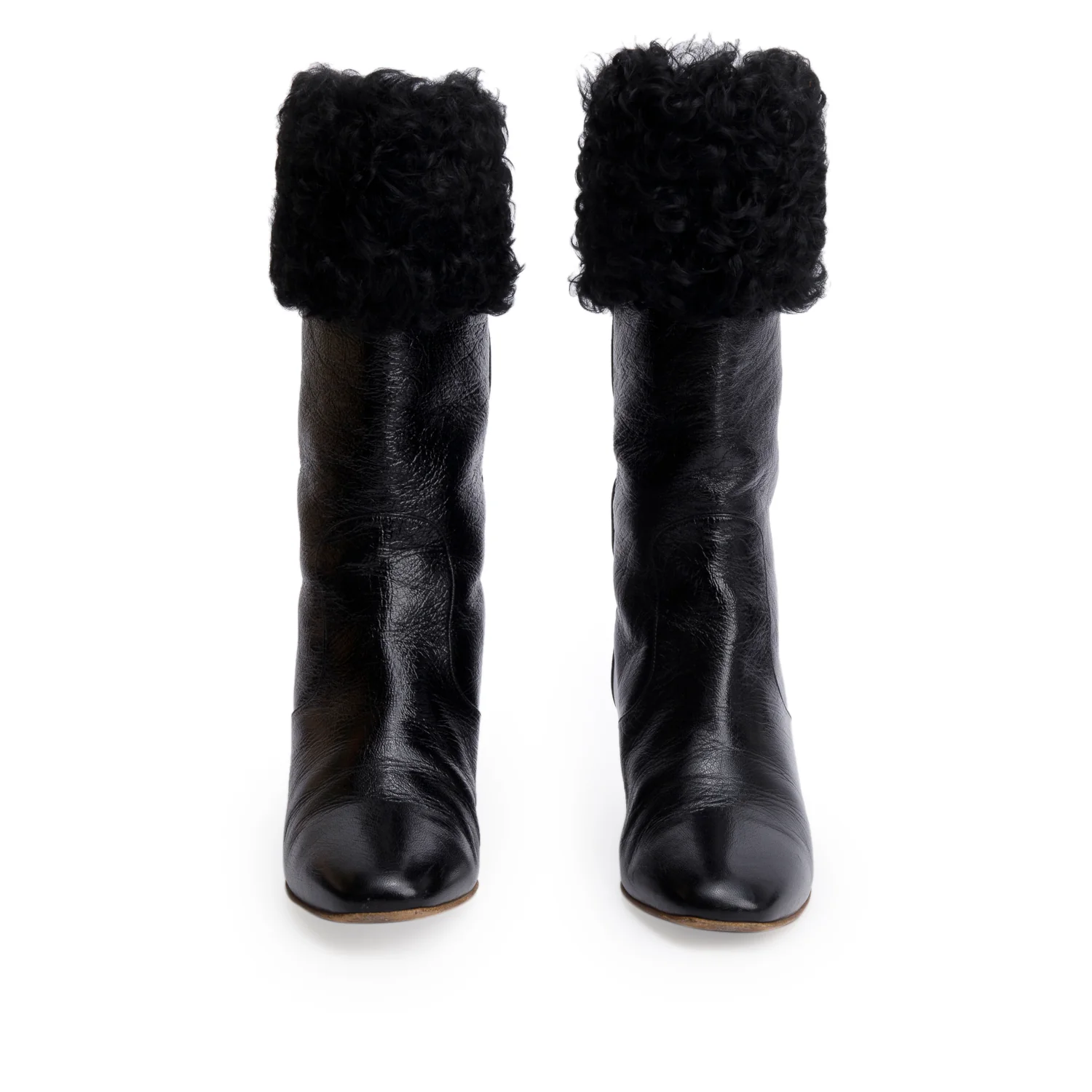 Chanel Black Leather Shearling CC Logo Riding Boots, Size 39.5