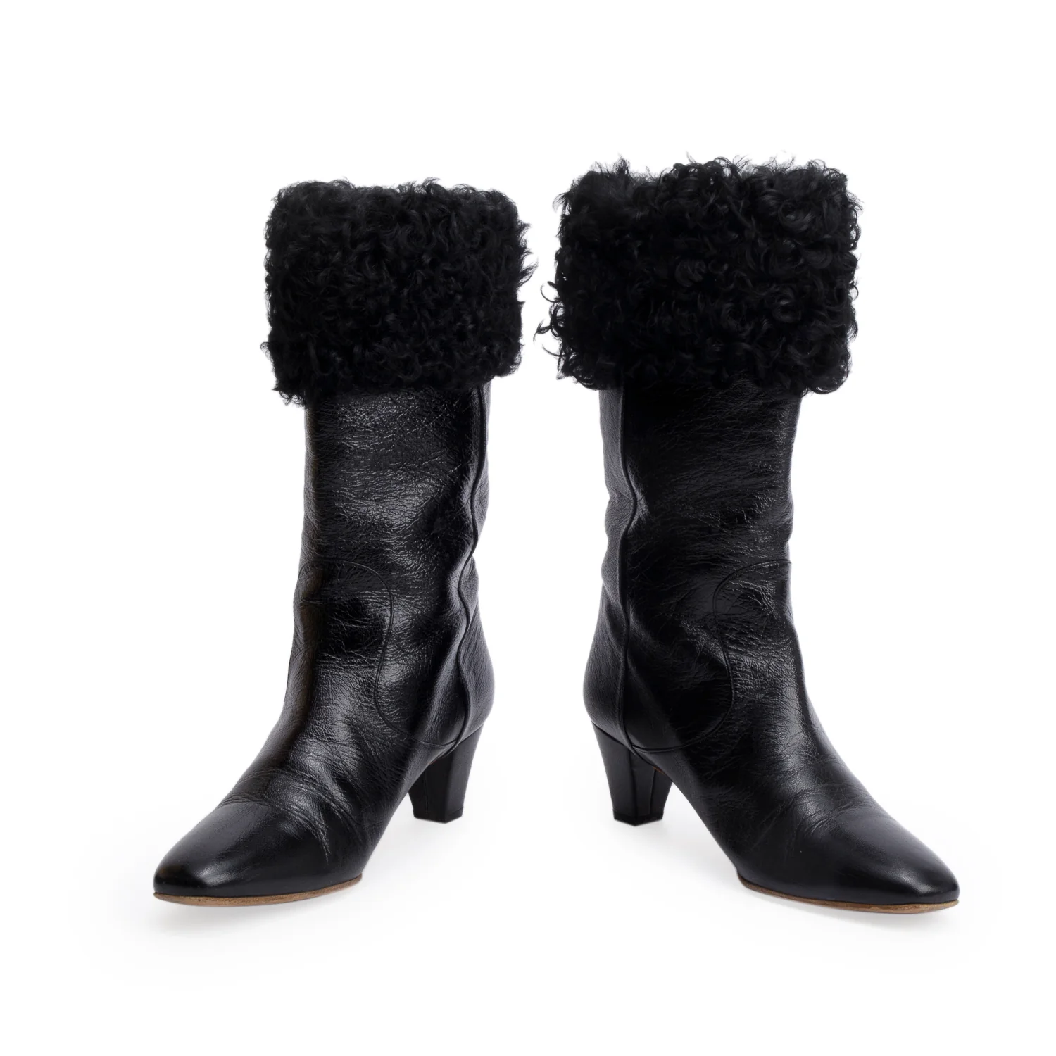 Chanel Black Leather Shearling CC Logo Riding Boots, Size 39.5 - Image 2