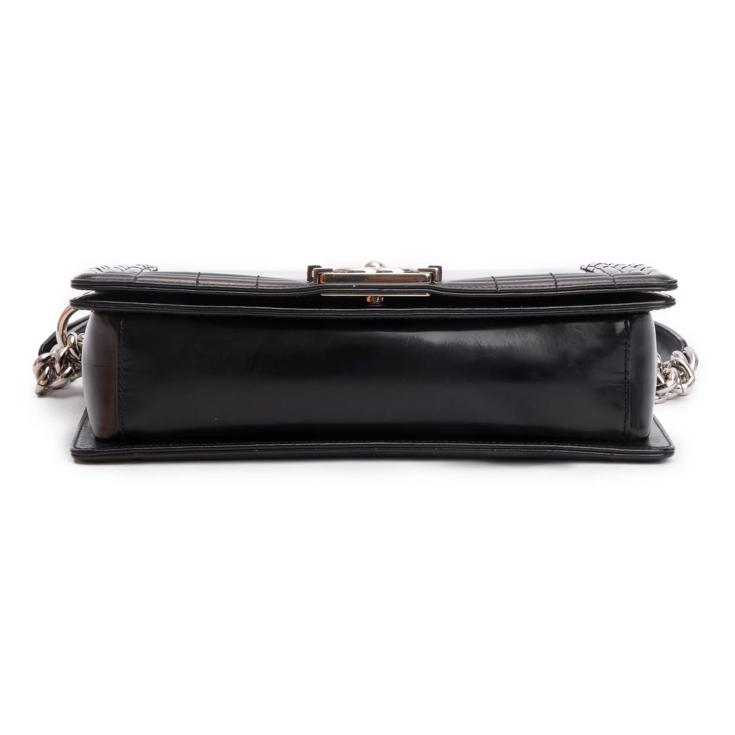 Chanel Black Patent Leather Original Clasp Medium Boy Flap Bag w/ Authenticity Card - Image 7