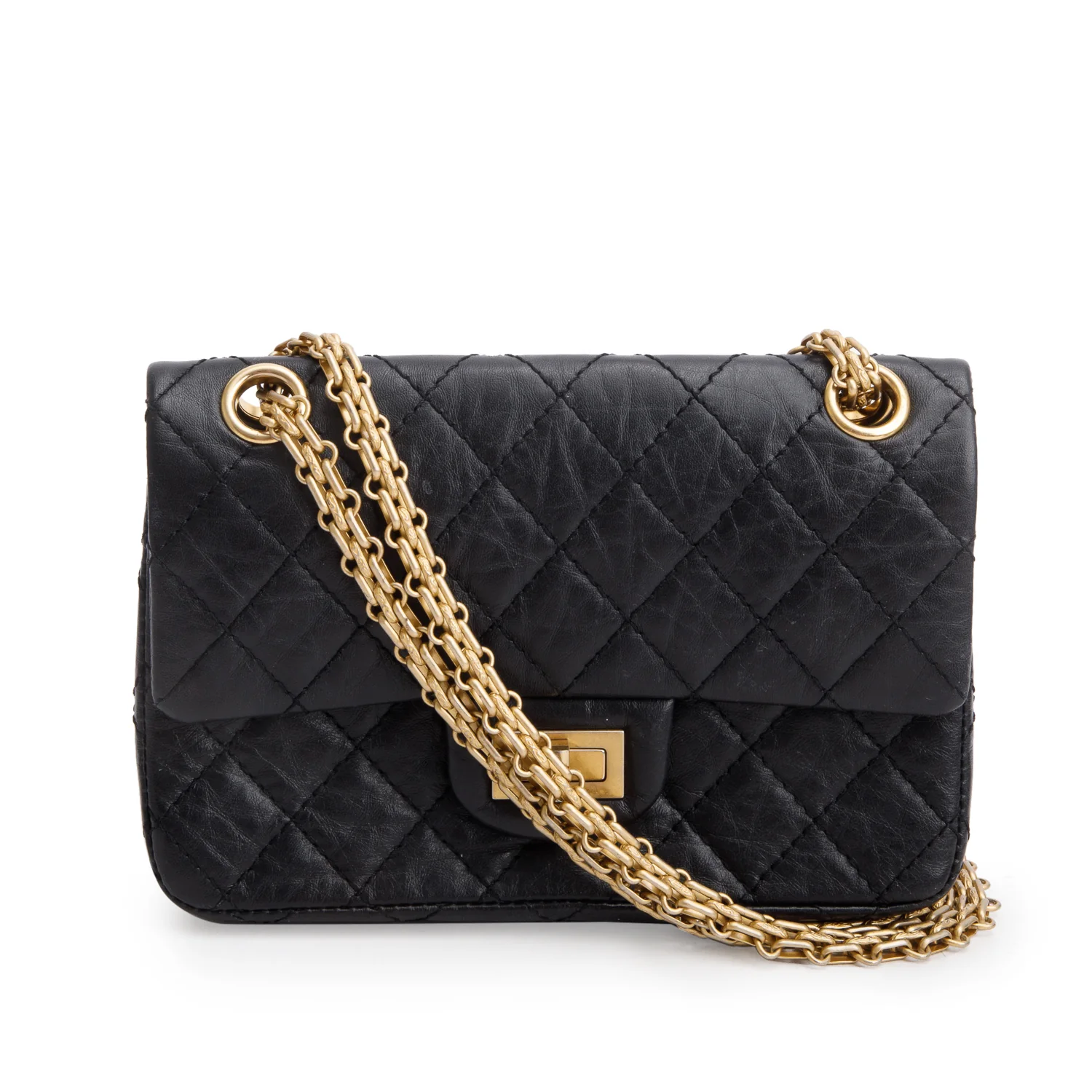 Chanel Black Quilted Aged Calfskin Leather Mini 2.55 Reissue Flap Bag w/ Authenticity Card