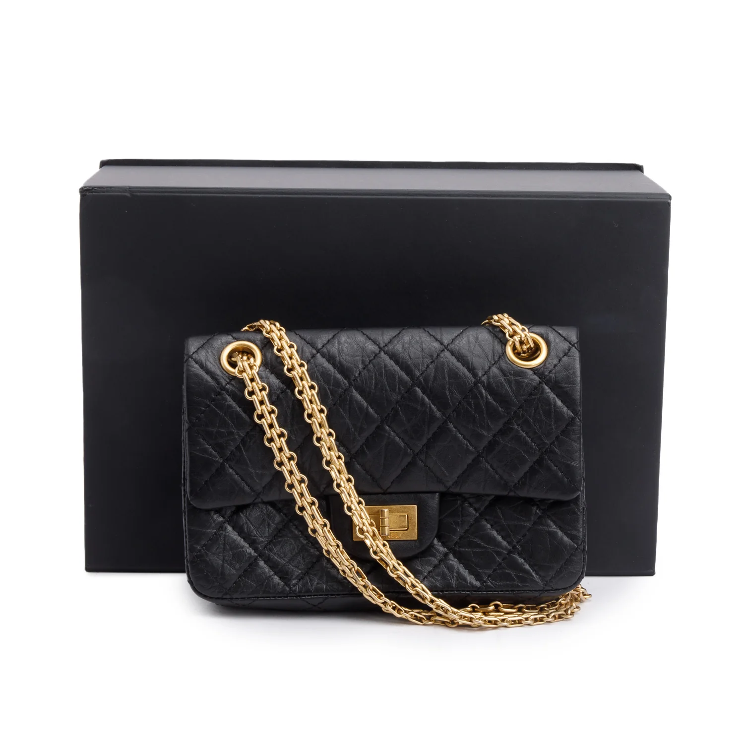 Chanel Black Quilted Aged Calfskin Leather Mini 2.55 Reissue Flap Bag w/ Box - Image 3