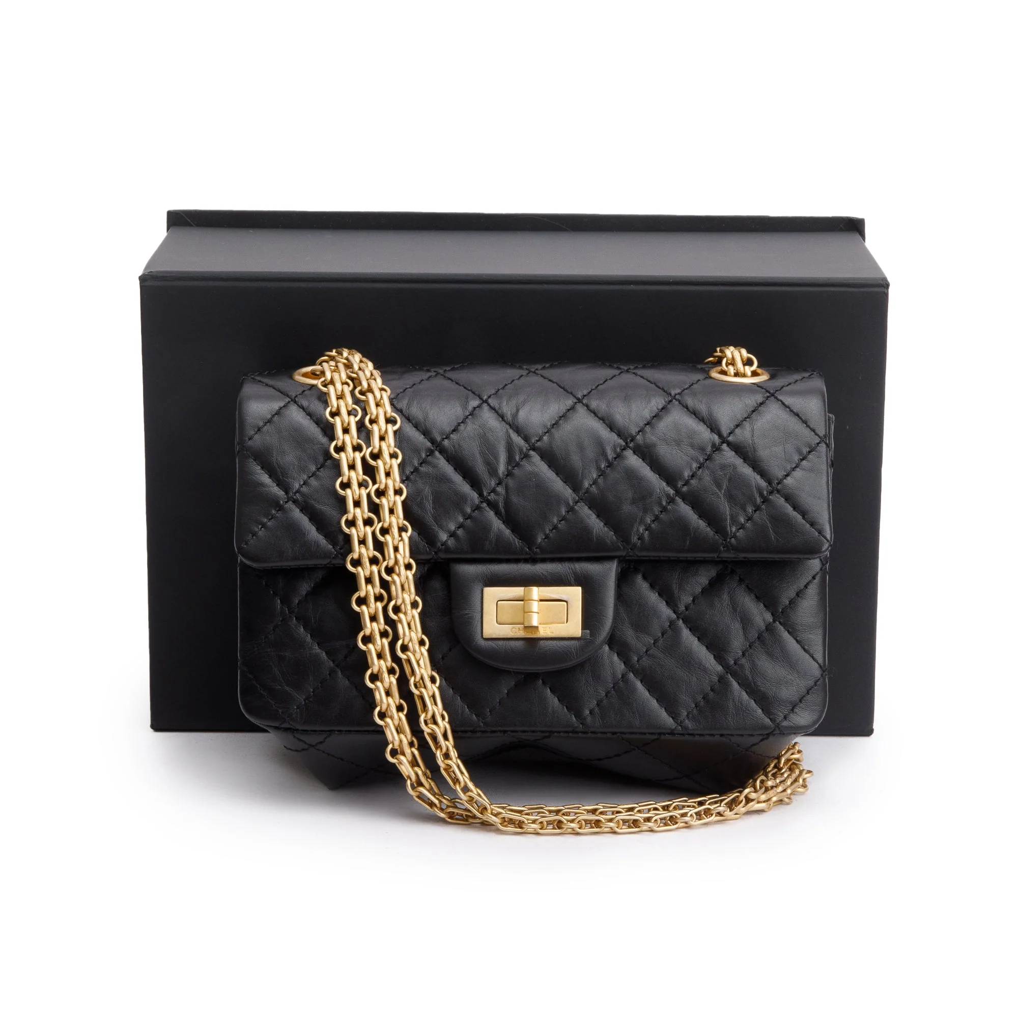 Chanel Black Quilted Calfskin Leather 2.55 Reissue 224 Flap Bag w/ Box - Image 3
