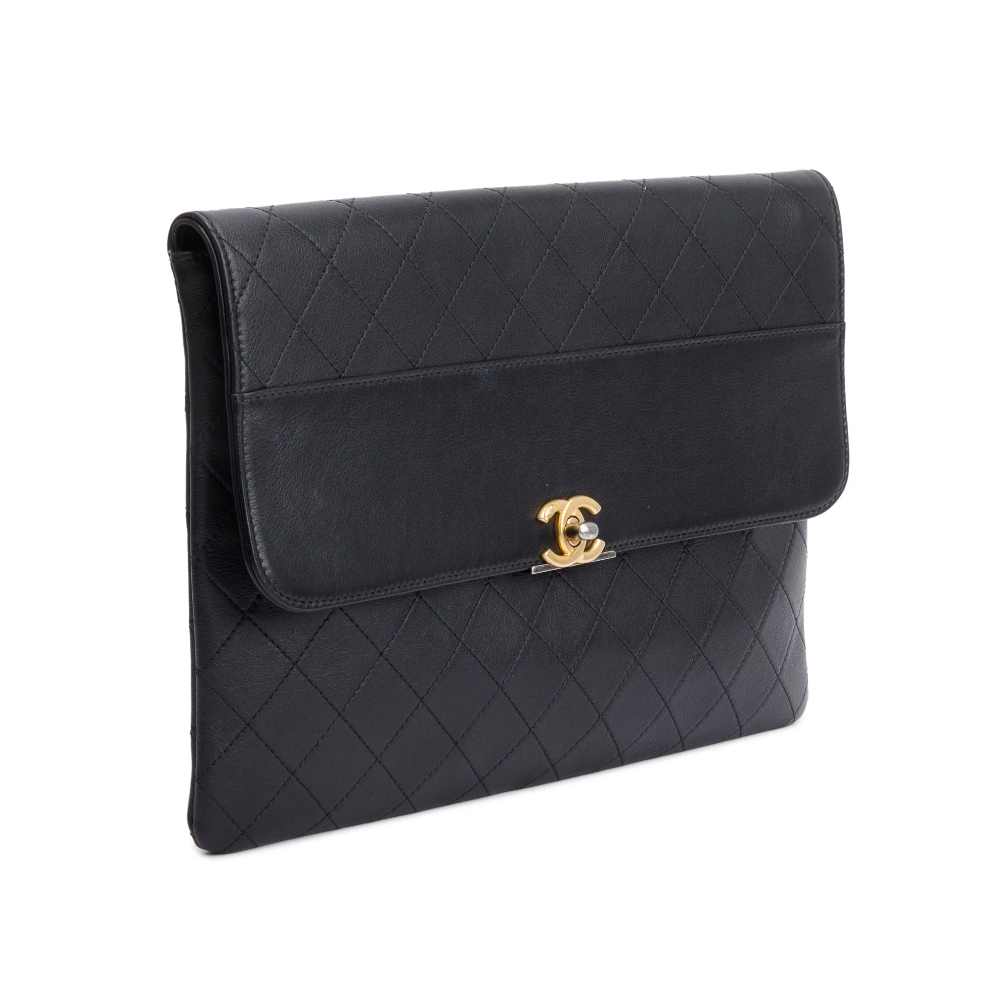 Chanel Black Quilted Calfskin Leather CC Clutch w/ Authenticity Card - Image 2