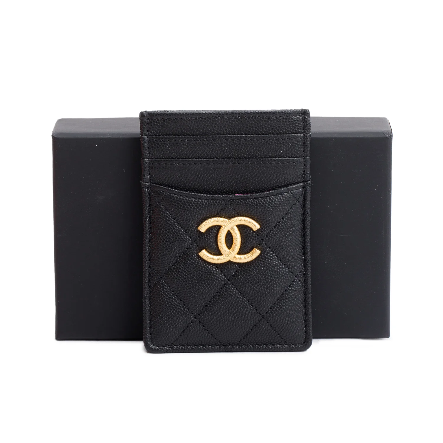 Chanel Black Quilted Caviar Card Holder w/ Box - Image 2