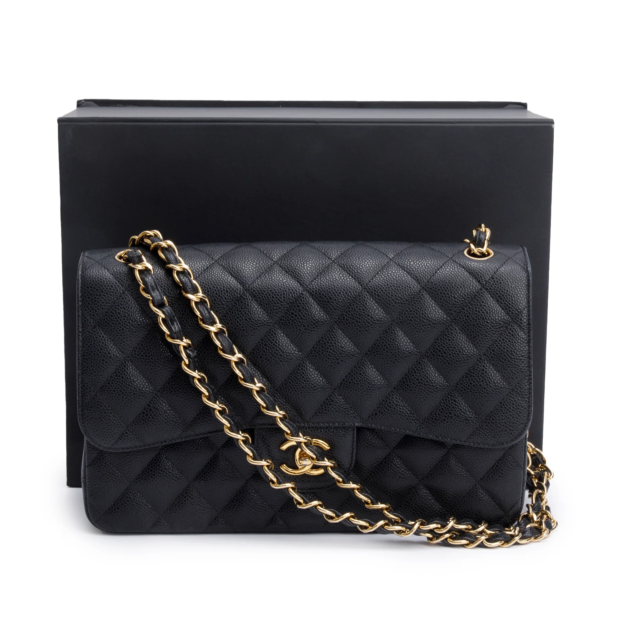 Chanel Black Quilted Caviar Leather Classic Jumbo Double Flap Bag w/ Box & Authenticity Card - Image 3