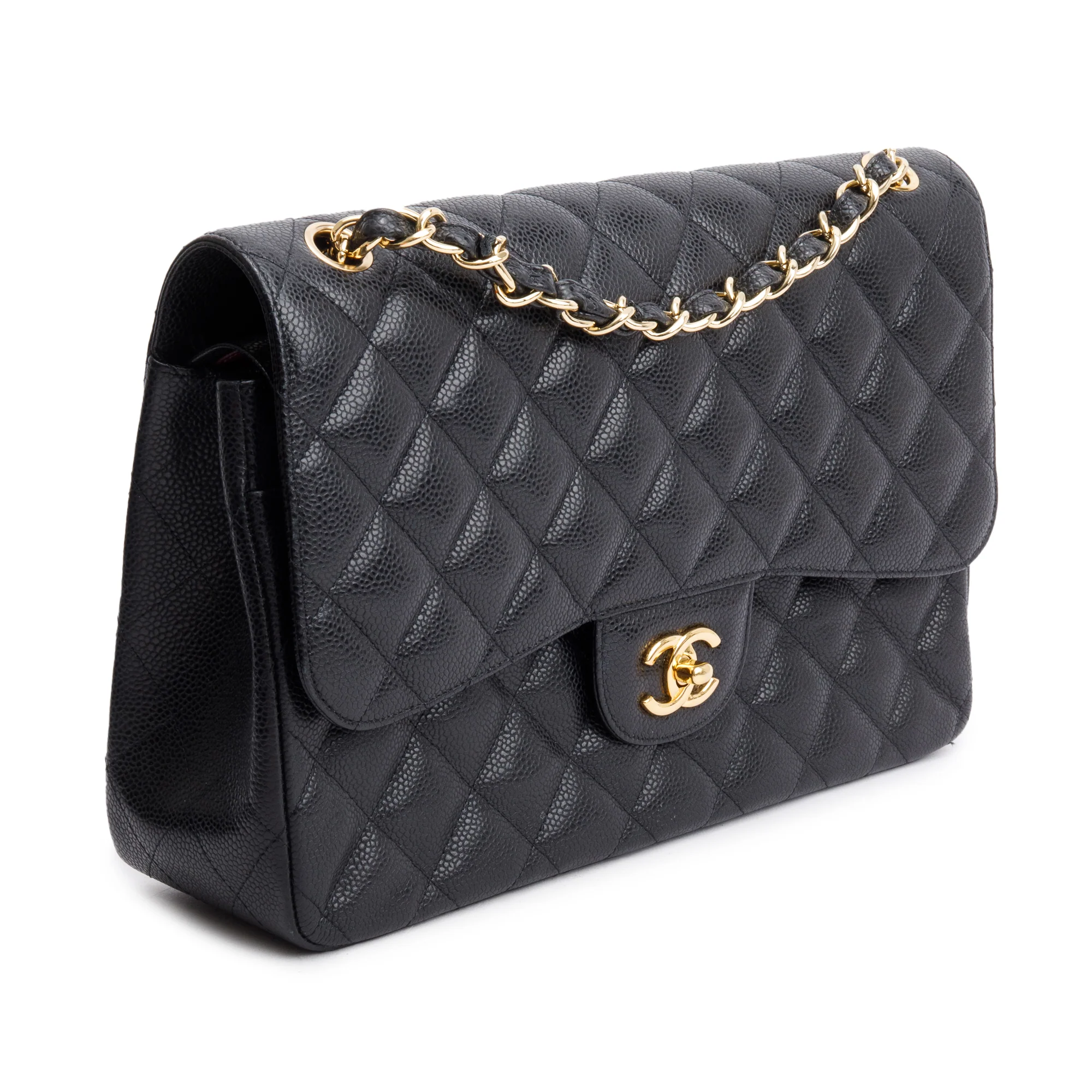 Chanel Black Quilted Caviar Leather Classic Jumbo Double Flap Bag w/ Receipt - Image 4