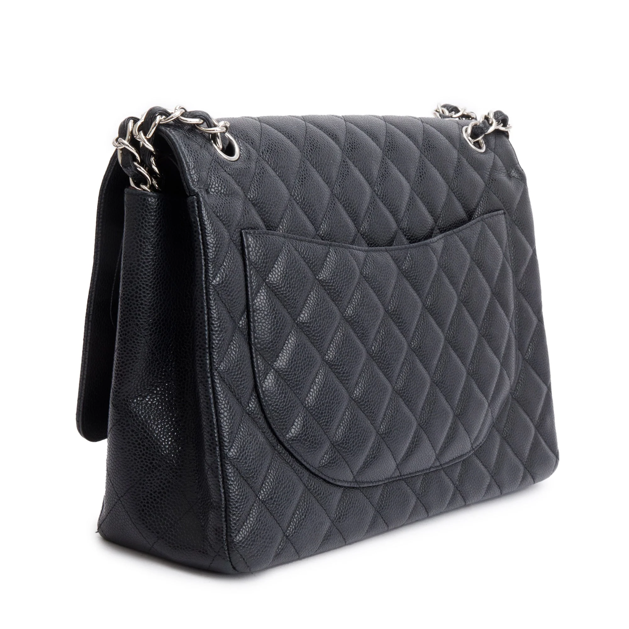 Chanel Black Quilted Caviar Leather Classic Maxi Double Flap Bag - Image 6