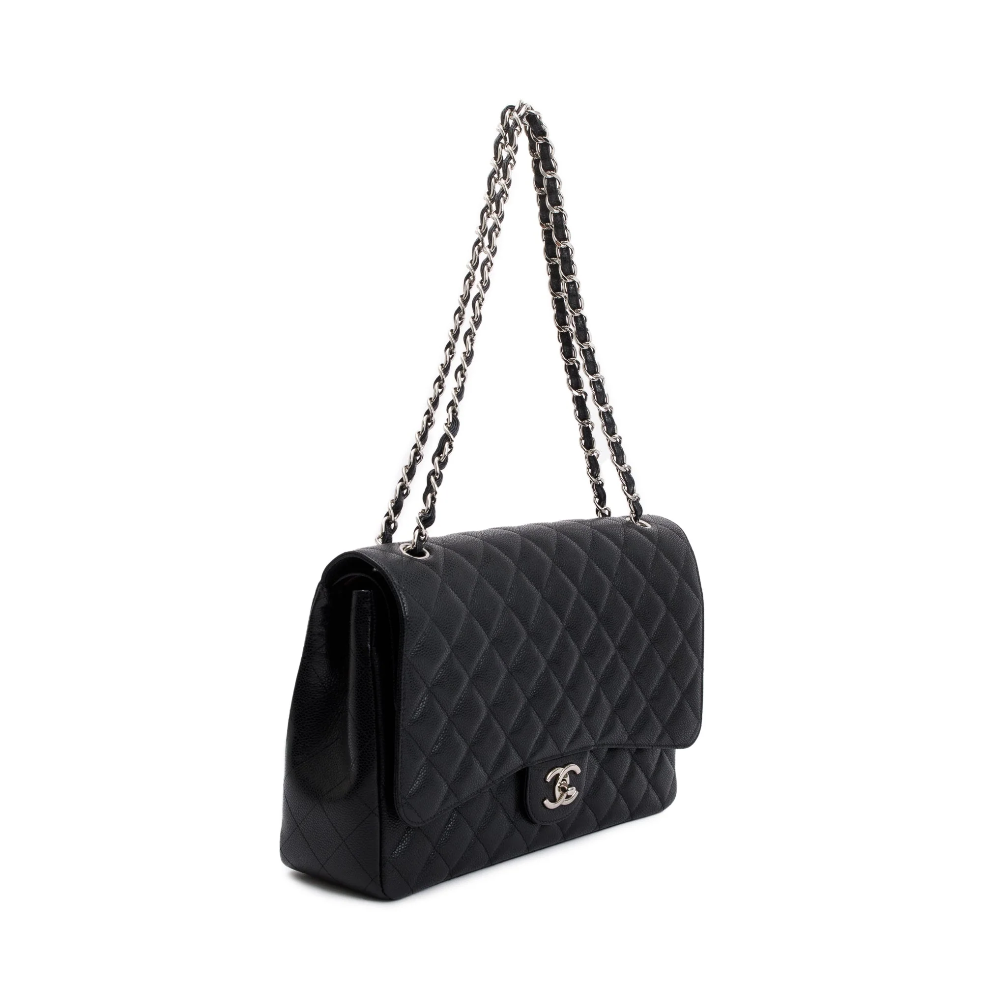 Chanel Black Quilted Caviar Leather Classic Maxi Double Flap Bag w/ Authenticity Card - Image 4