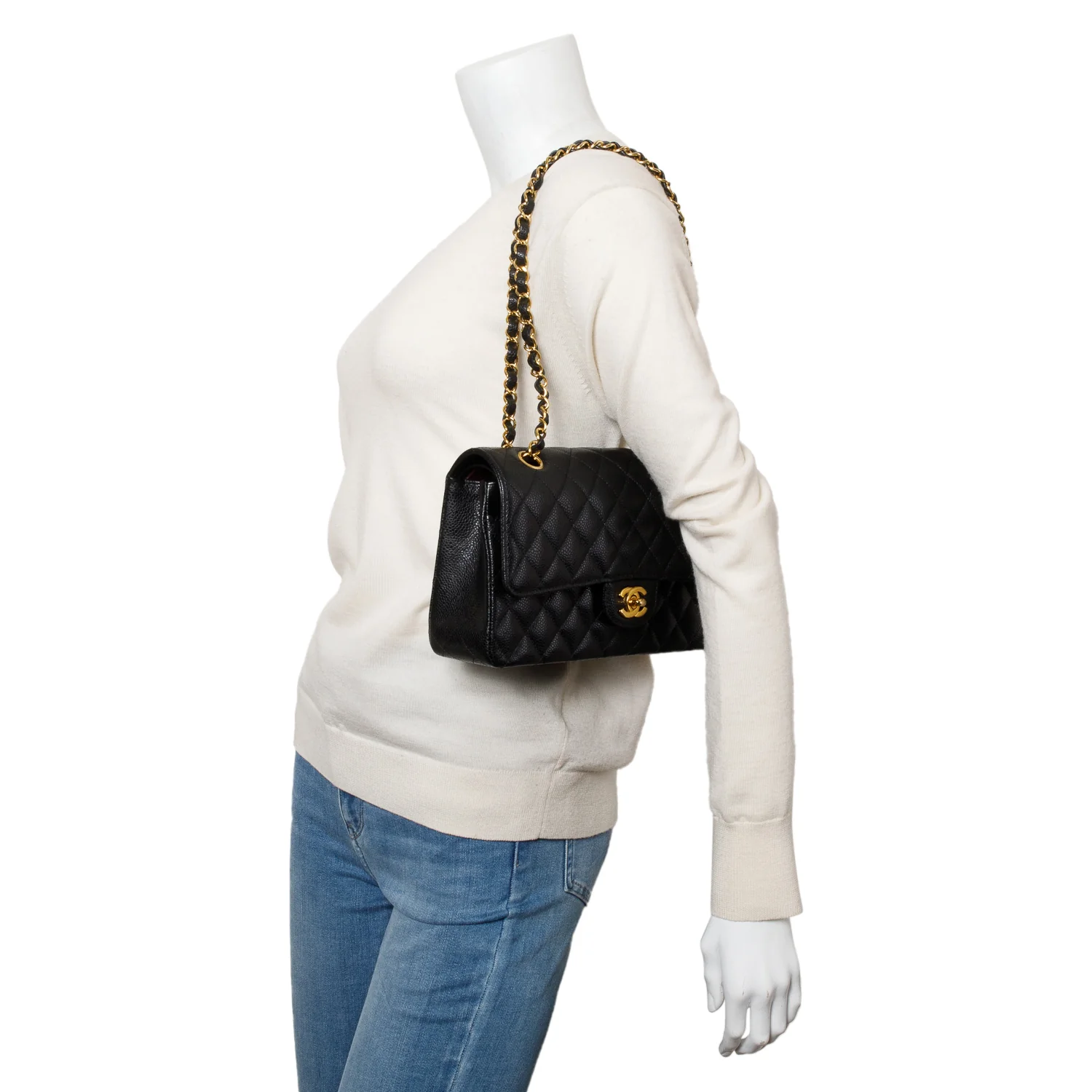 Chanel Black Quilted Caviar Leather Classic Medium Double Flap Bag w/ Box - Image 2
