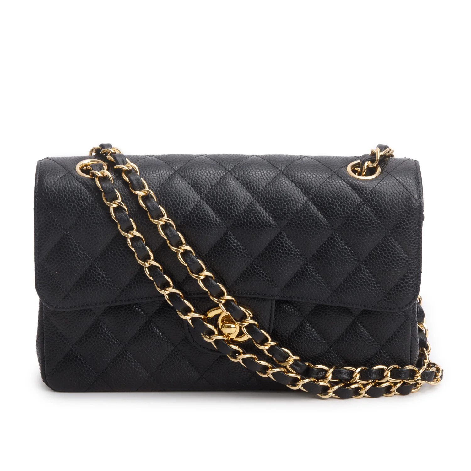 Chanel Black Quilted Caviar Leather Classic Small Double Flap Bag w/ Box & Authenticity Card