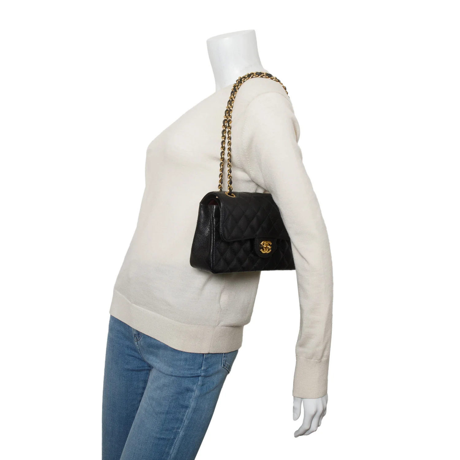 Chanel Black Quilted Caviar Leather Classic Small Double Flap Bag w/ Box & Authenticity Card - Image 2