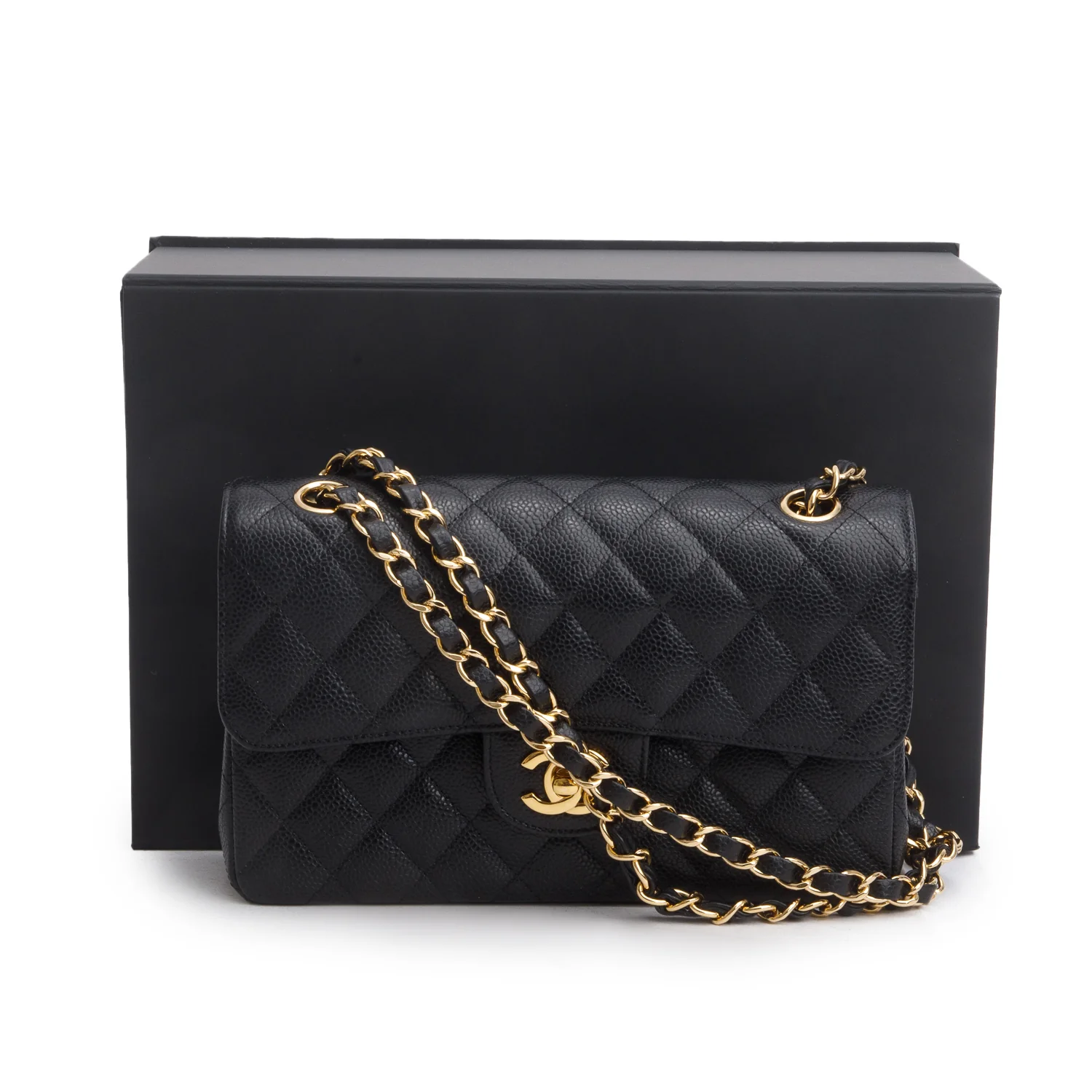 Chanel Black Quilted Caviar Leather Classic Small Double Flap Bag w/ Box & Authenticity Card - Image 3