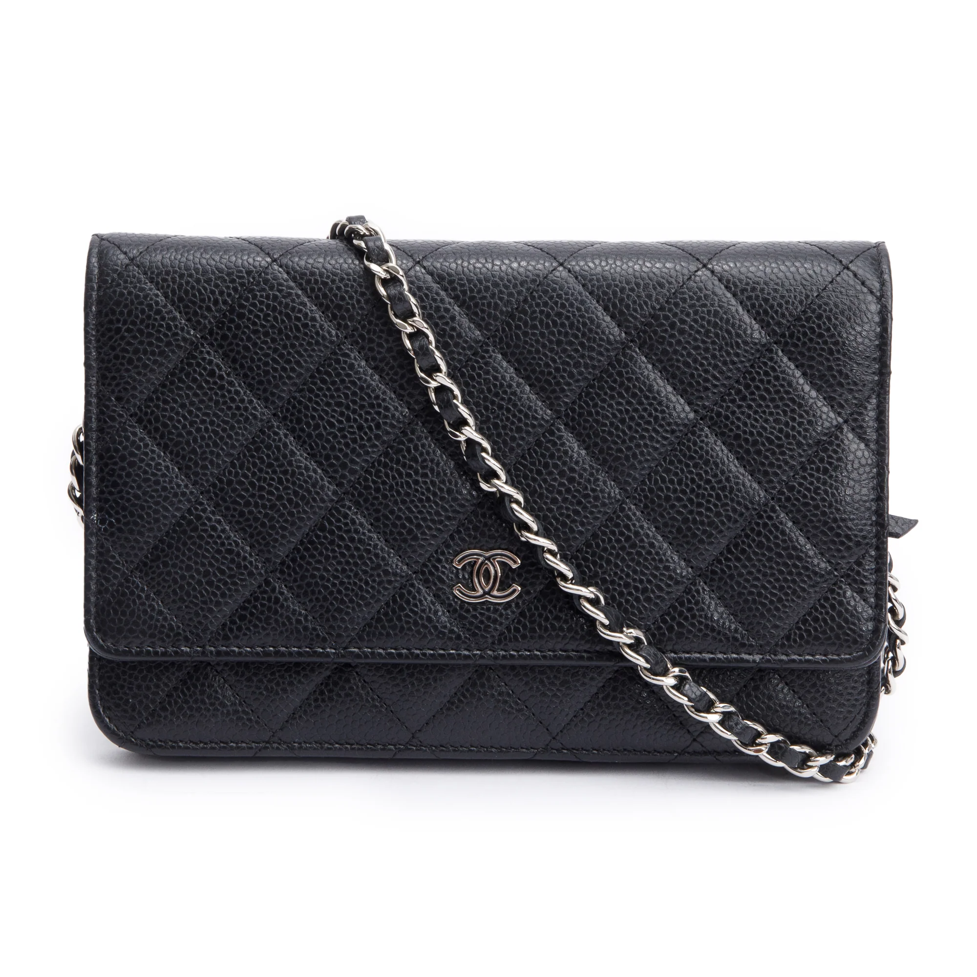 Chanel Black Quilted Caviar Leather Classic Wallet on Chain