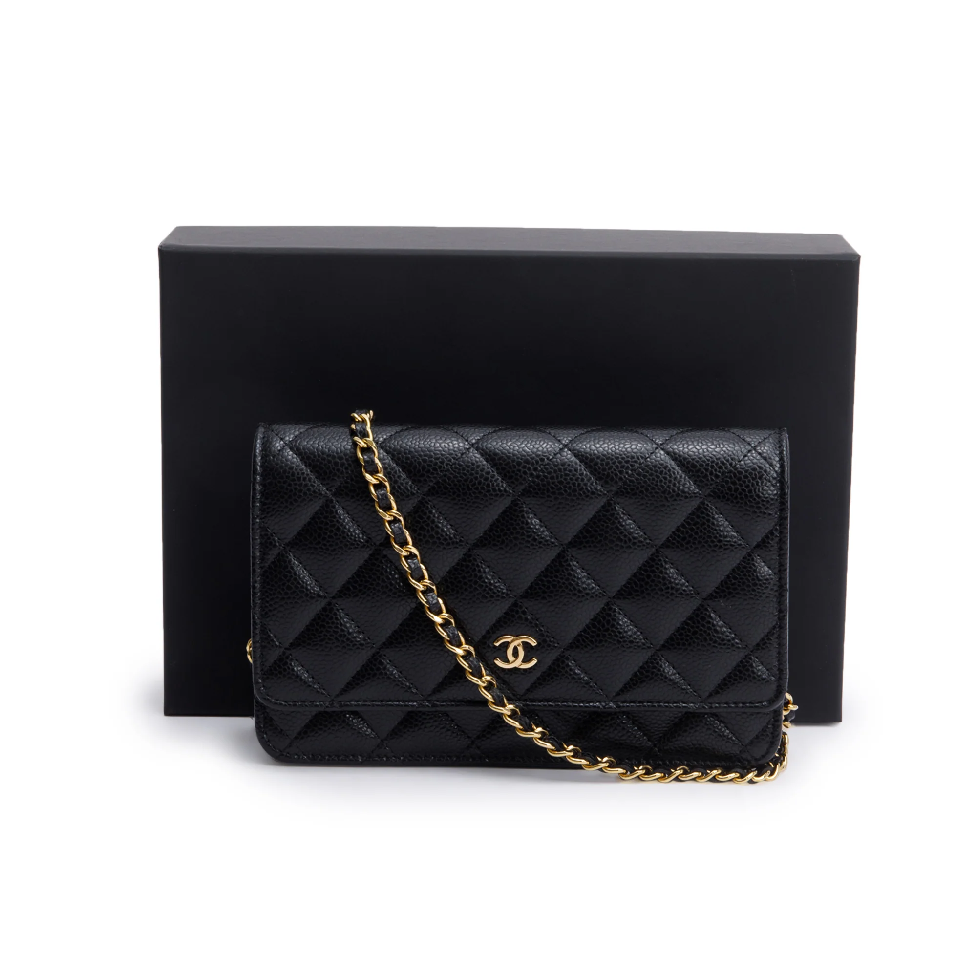 Chanel Black Quilted Caviar Leather Classic Wallet on Chain w/ Box - Image 3