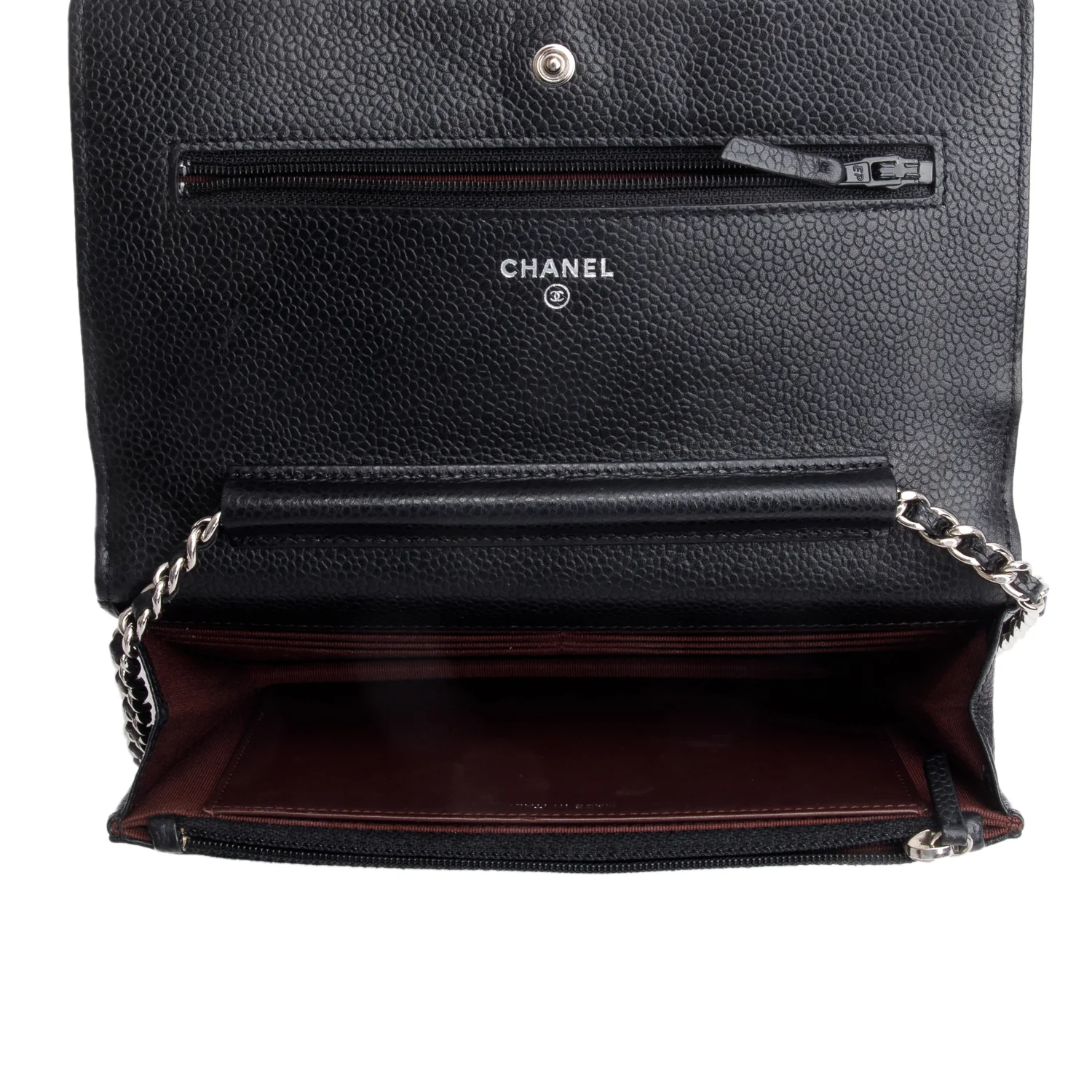 Chanel Black Quilted Caviar Leather Classic Wallet on Chain w/ Box, Receipt & Authenticity Card - Image 7