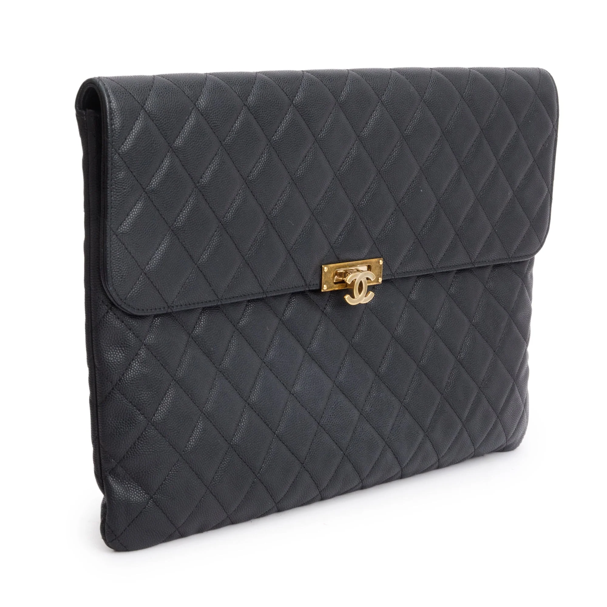 Chanel Black Quilted Caviar Leather Golden Class O-Case Clutch w/ Box & Authenticity Card - Image 3