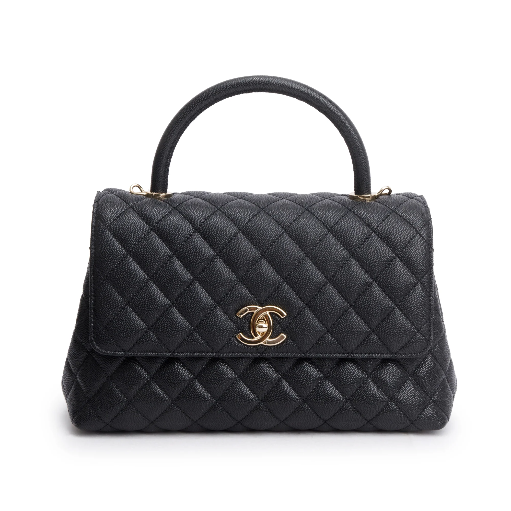 Chanel Black Quilted Caviar Leather Large Flap Top Handle Bag w/ Strap - Image 3