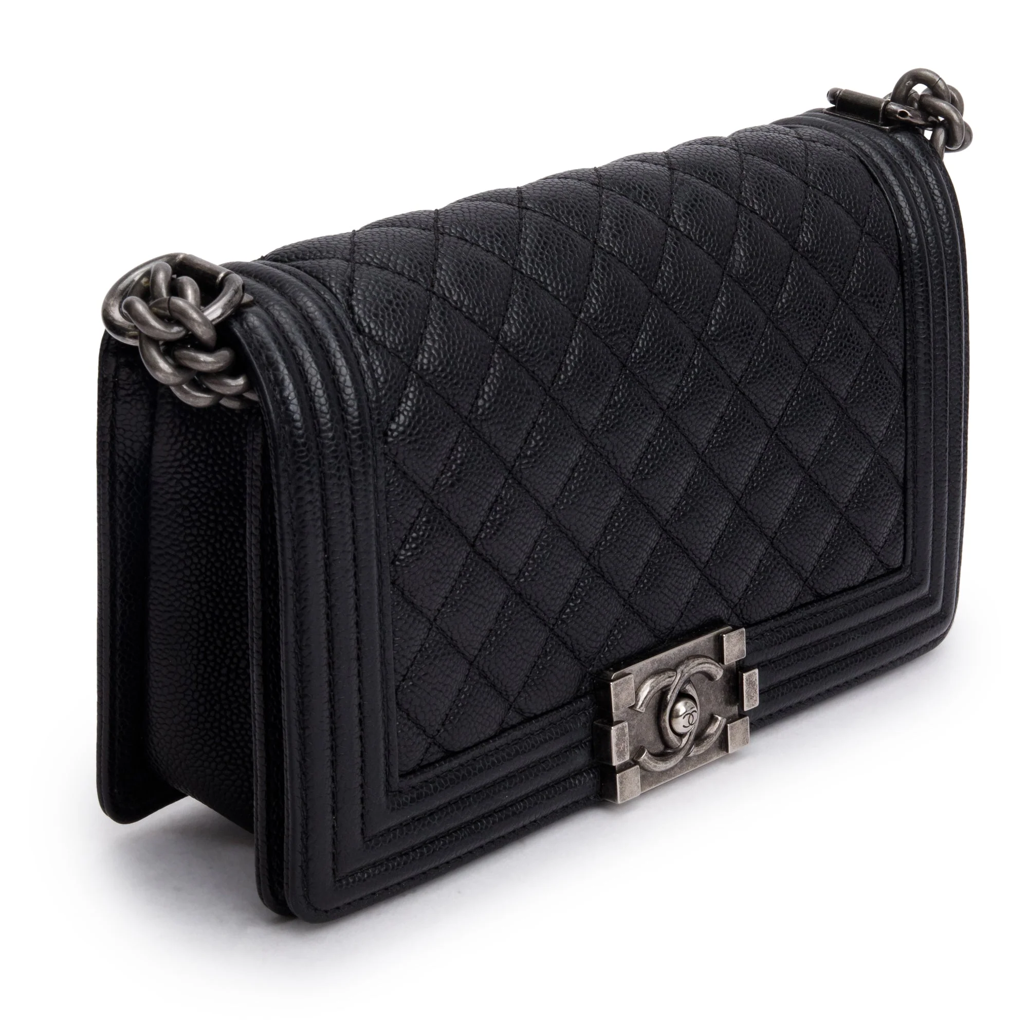 Chanel Black Quilted Caviar Leather Medium Boy Bag - Image 4