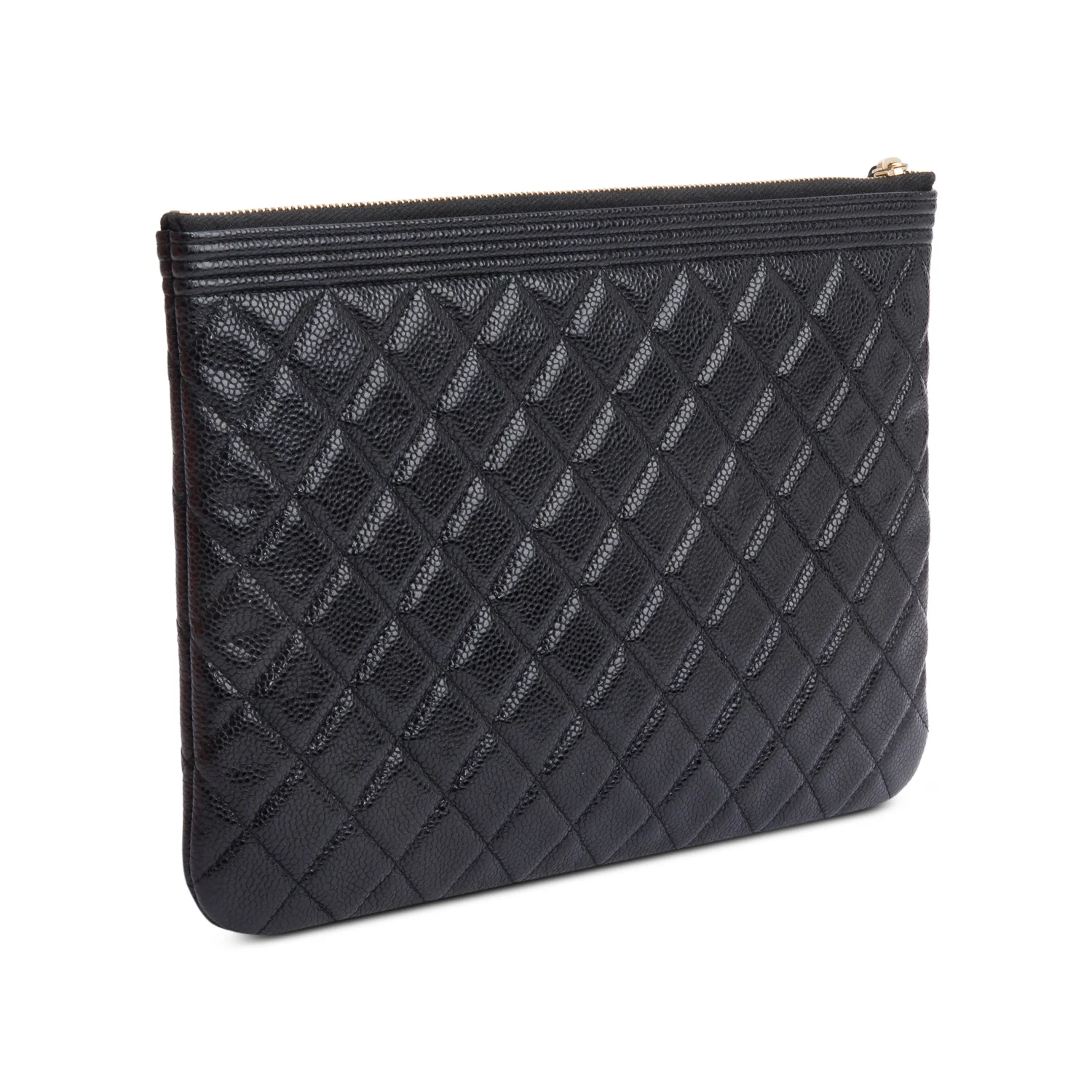 Chanel Black Quilted Caviar Leather Medium Boy O-Case Clutch w/ Box & Authenticity Card - Image 5