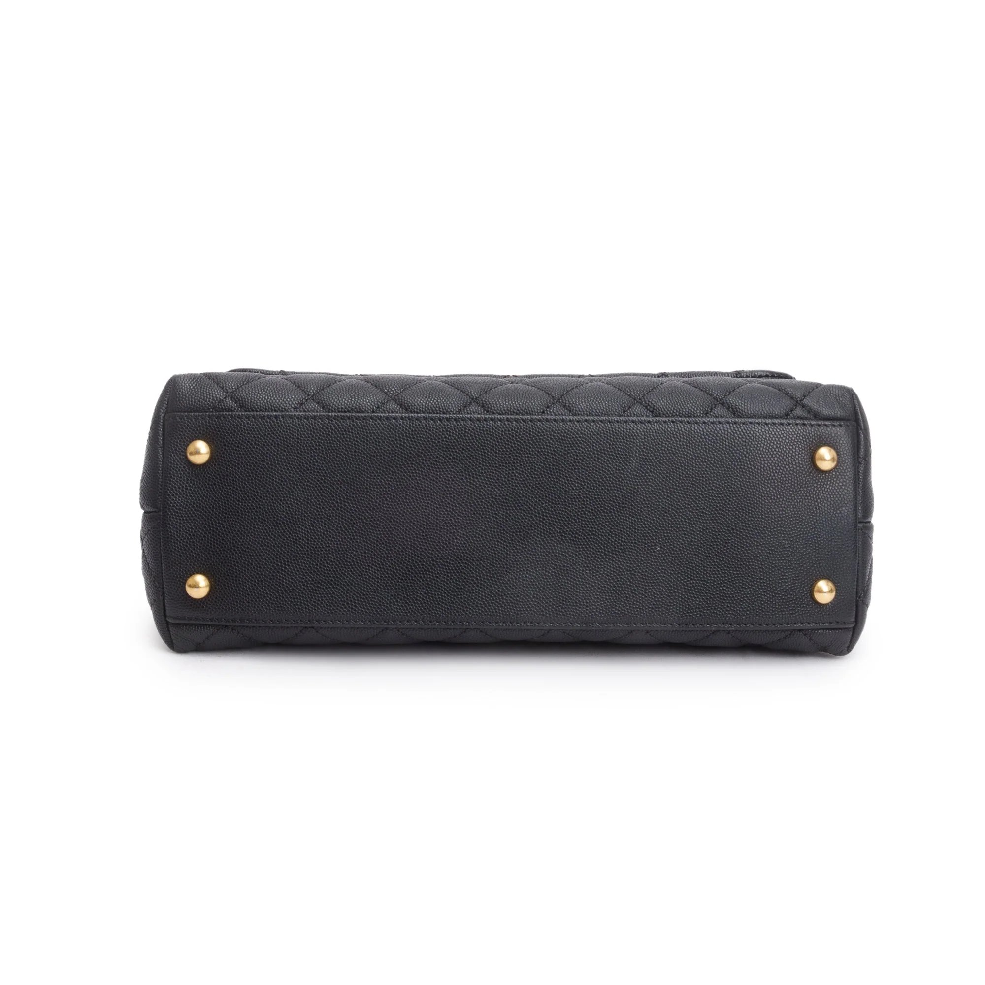 Chanel Black Quilted Caviar Leather Medium Coco Handle Bag w/ Strap, Receipt & Authenticity Card - Image 7