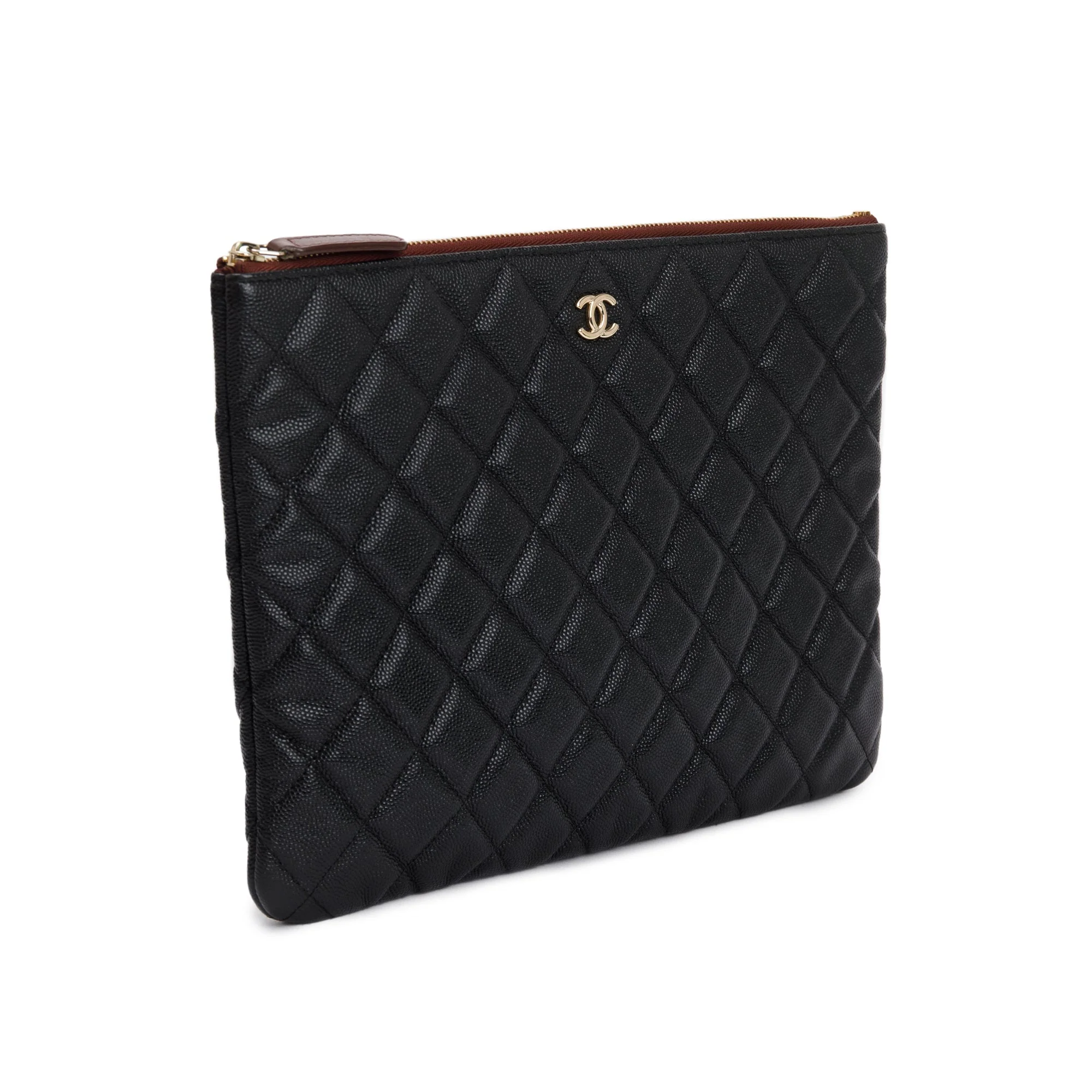 Chanel Black Quilted Caviar Leather Medium O-Case Clutch - Image 2