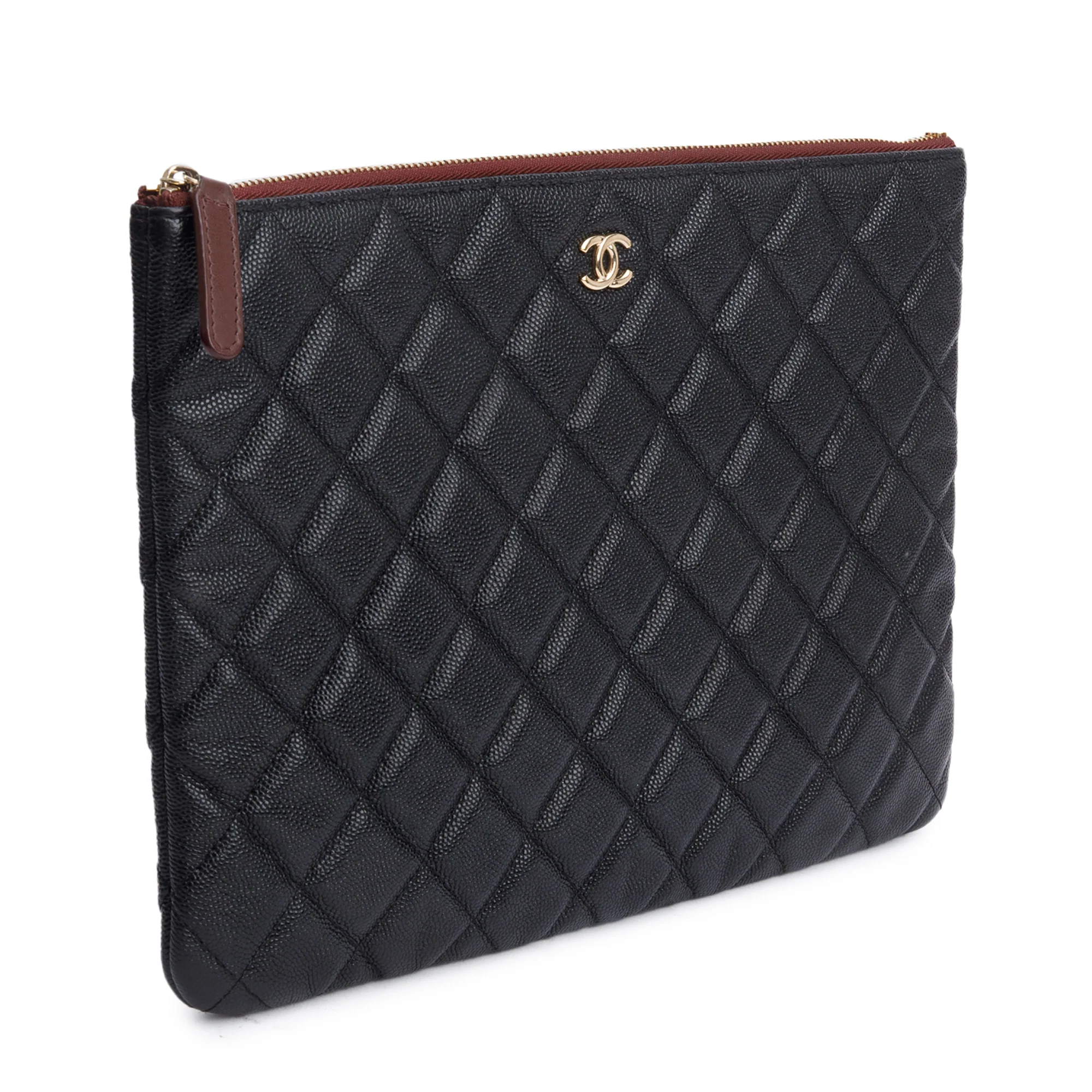Chanel Black Quilted Caviar Leather Medium O-Case Clutch - Image 2