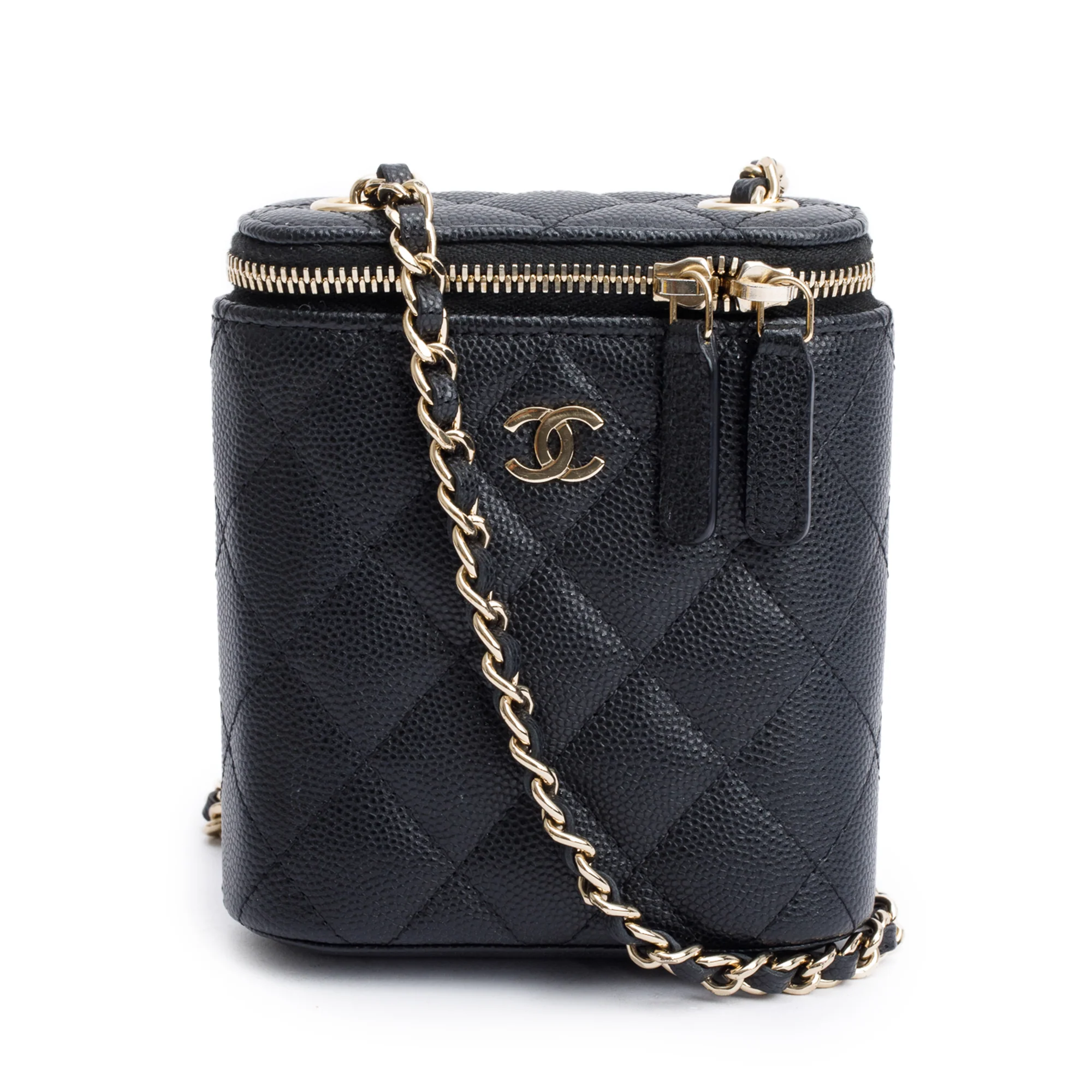 Chanel Black Quilted Caviar Mini Coco Beauty Vanity Case w/ Authenticity Card